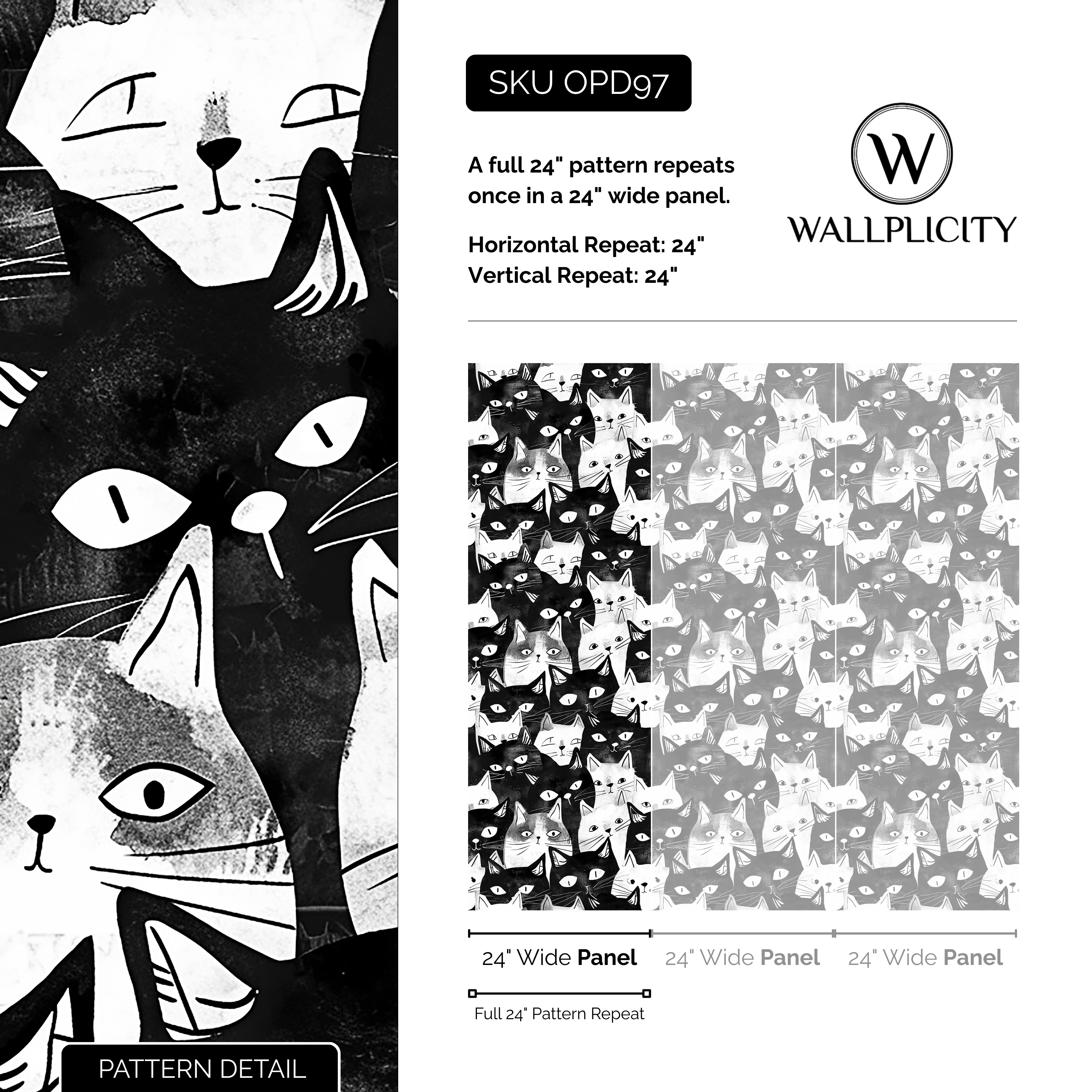 Cat's Meow wallpaper pattern detail and repeat size