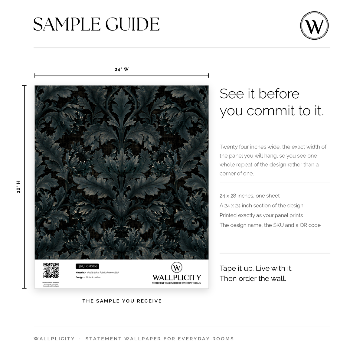 Slate Acanthus wallpaper sample guide