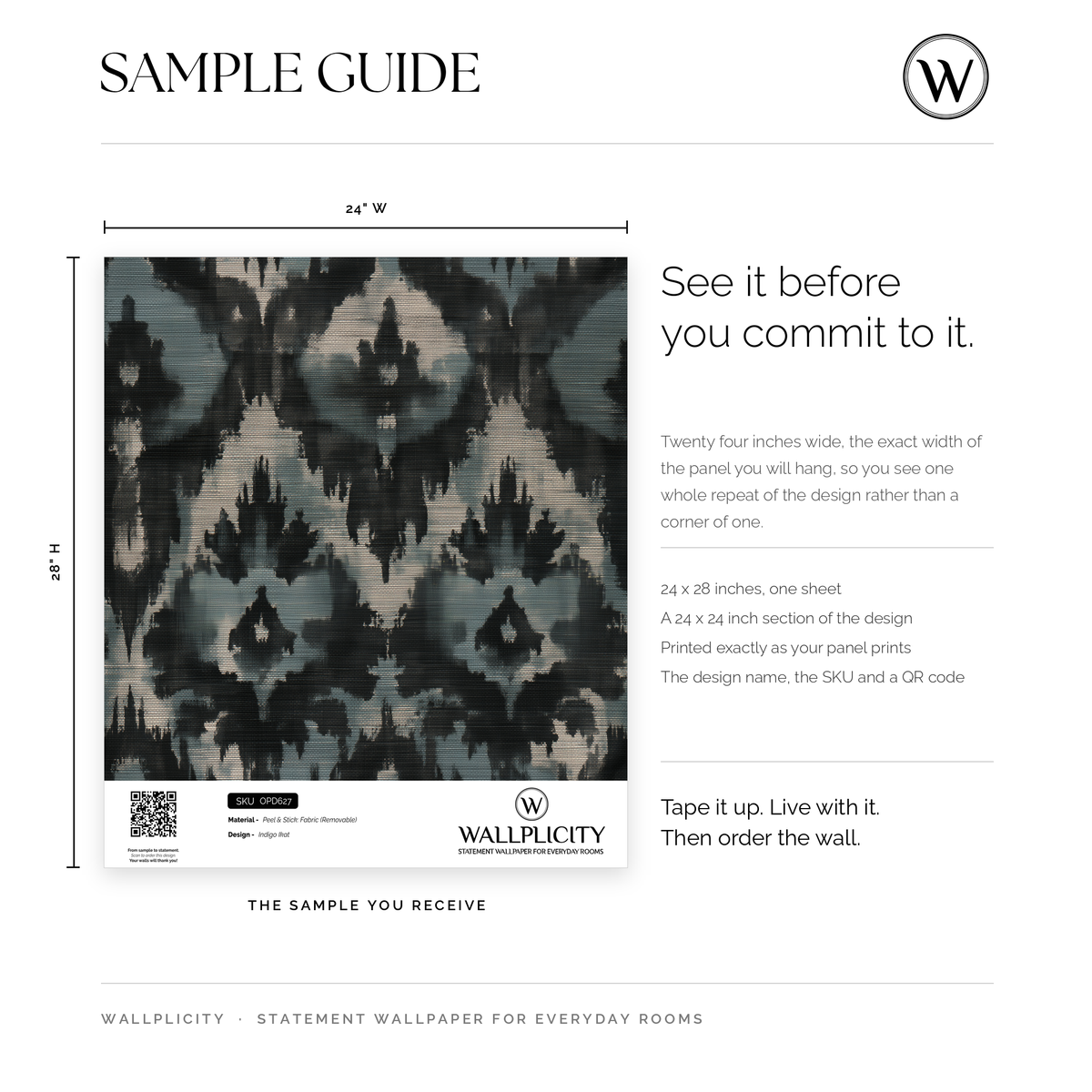 Indigo Ikat wallpaper sample guide