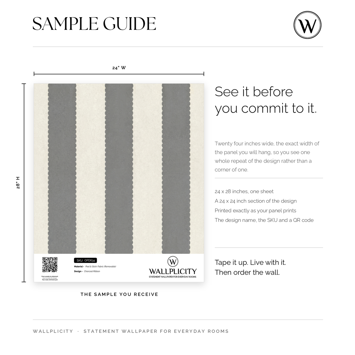 Charcoal Ribbon wallpaper sample guide