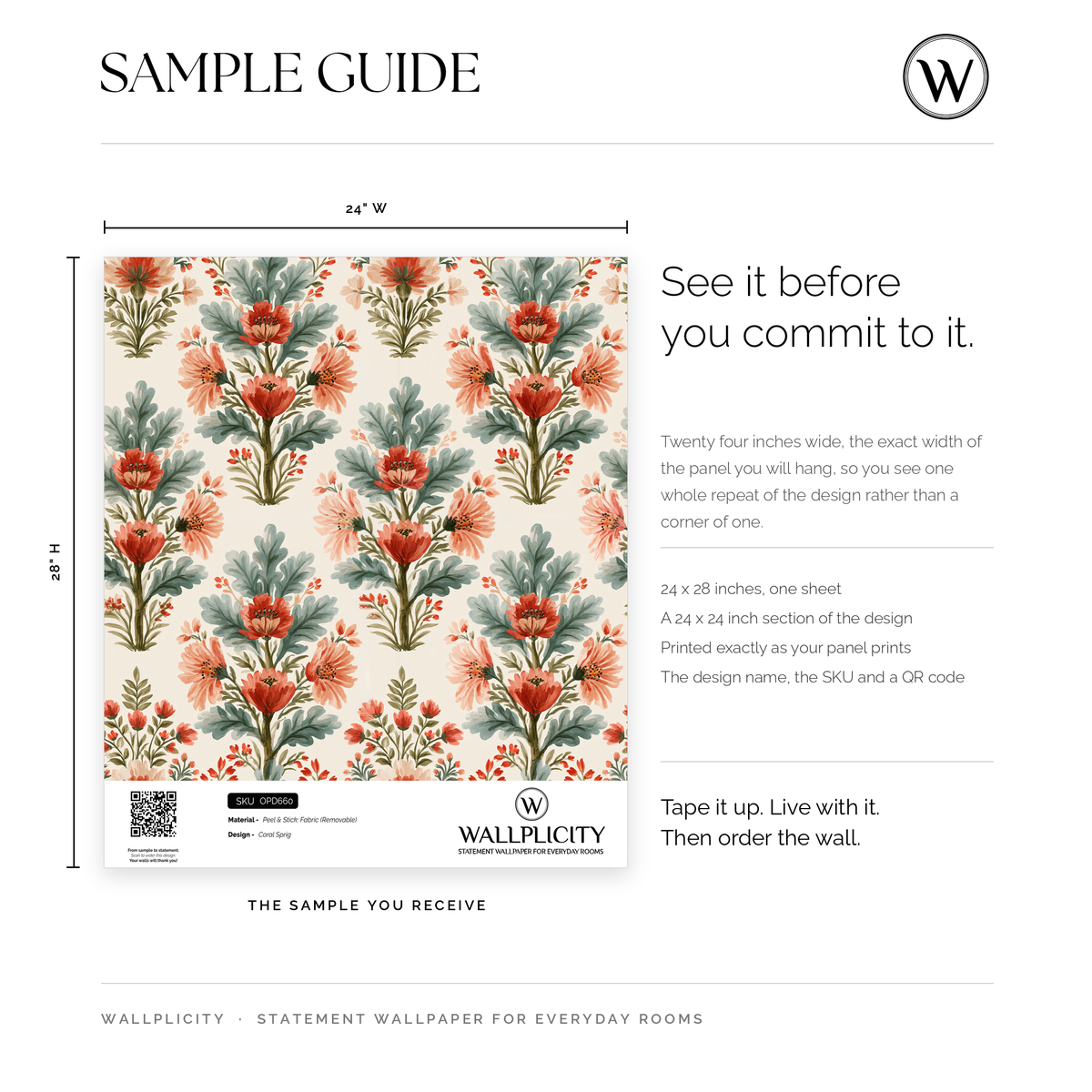 Coral Sprig wallpaper sample guide
