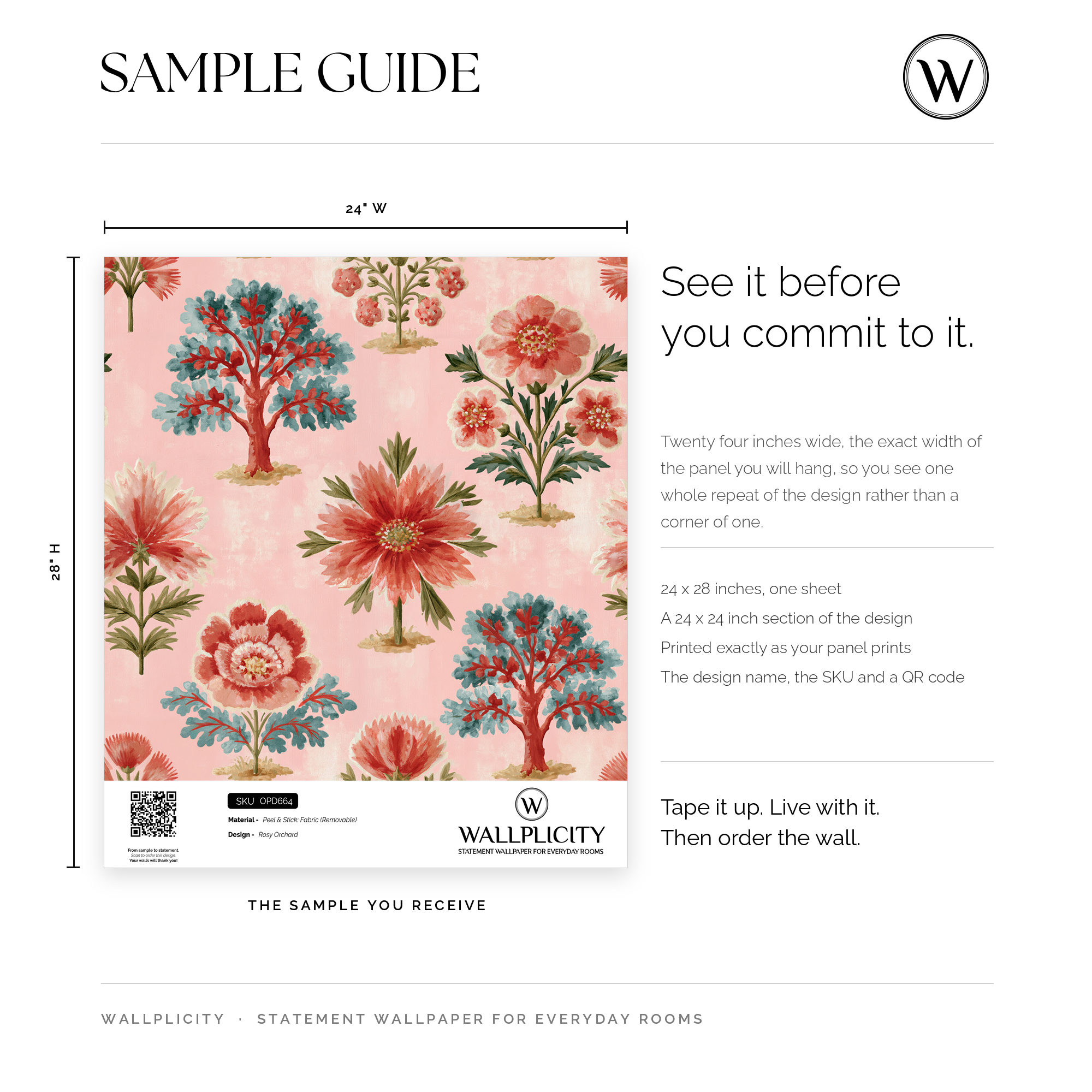 Rosy Orchard wallpaper sample guide