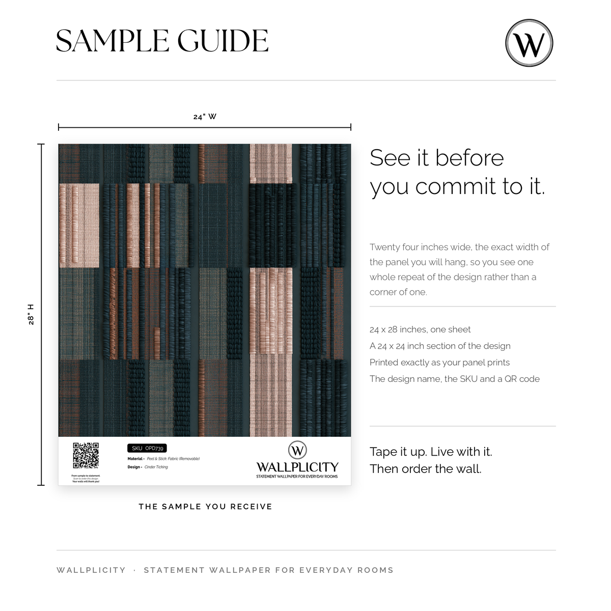 Cinder Ticking wallpaper sample guide