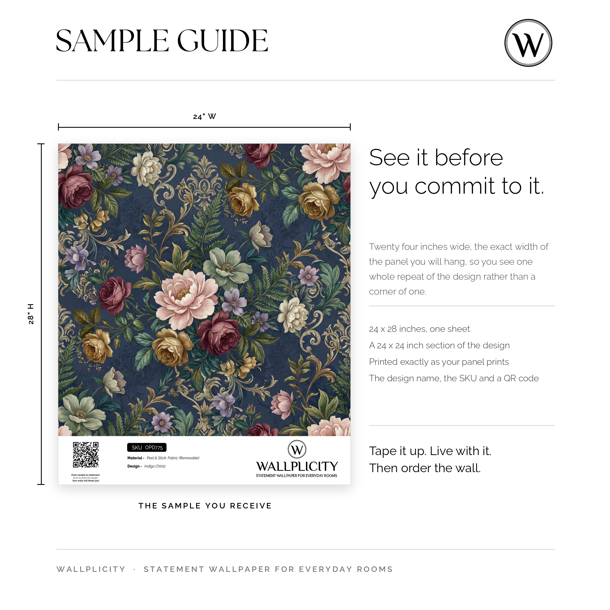 Indigo Chintz wallpaper sample guide