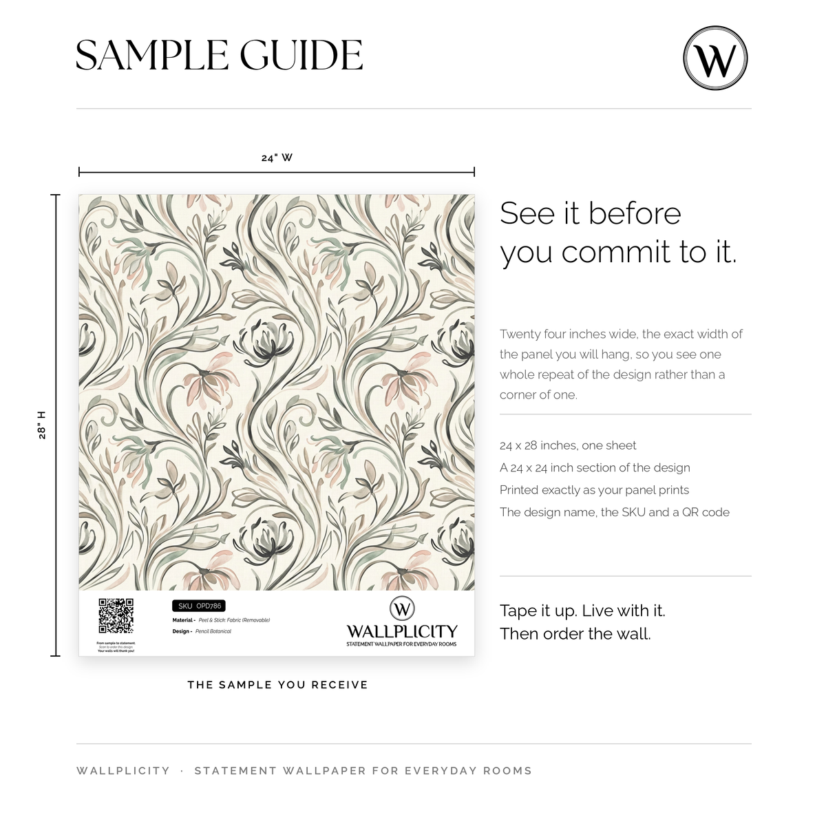 Pencil Botanical wallpaper sample guide