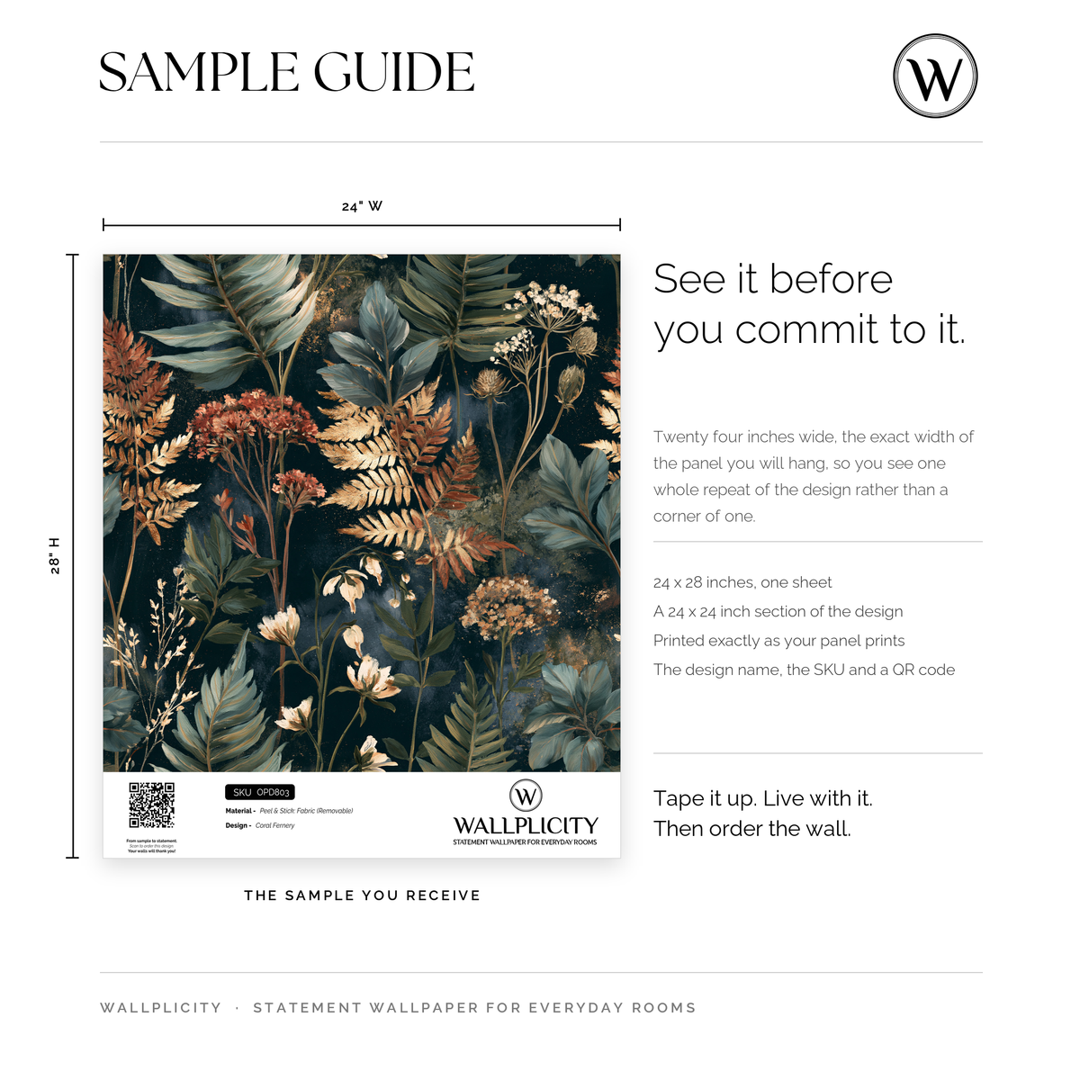 Coral Fernery wallpaper sample guide