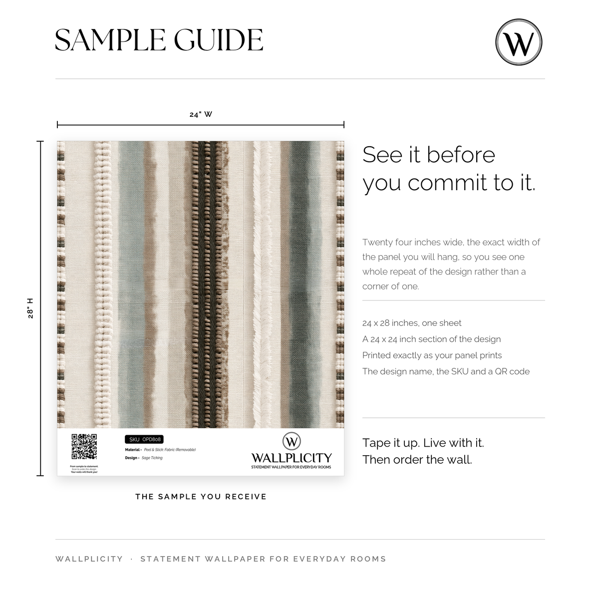 Sage Ticking wallpaper sample guide