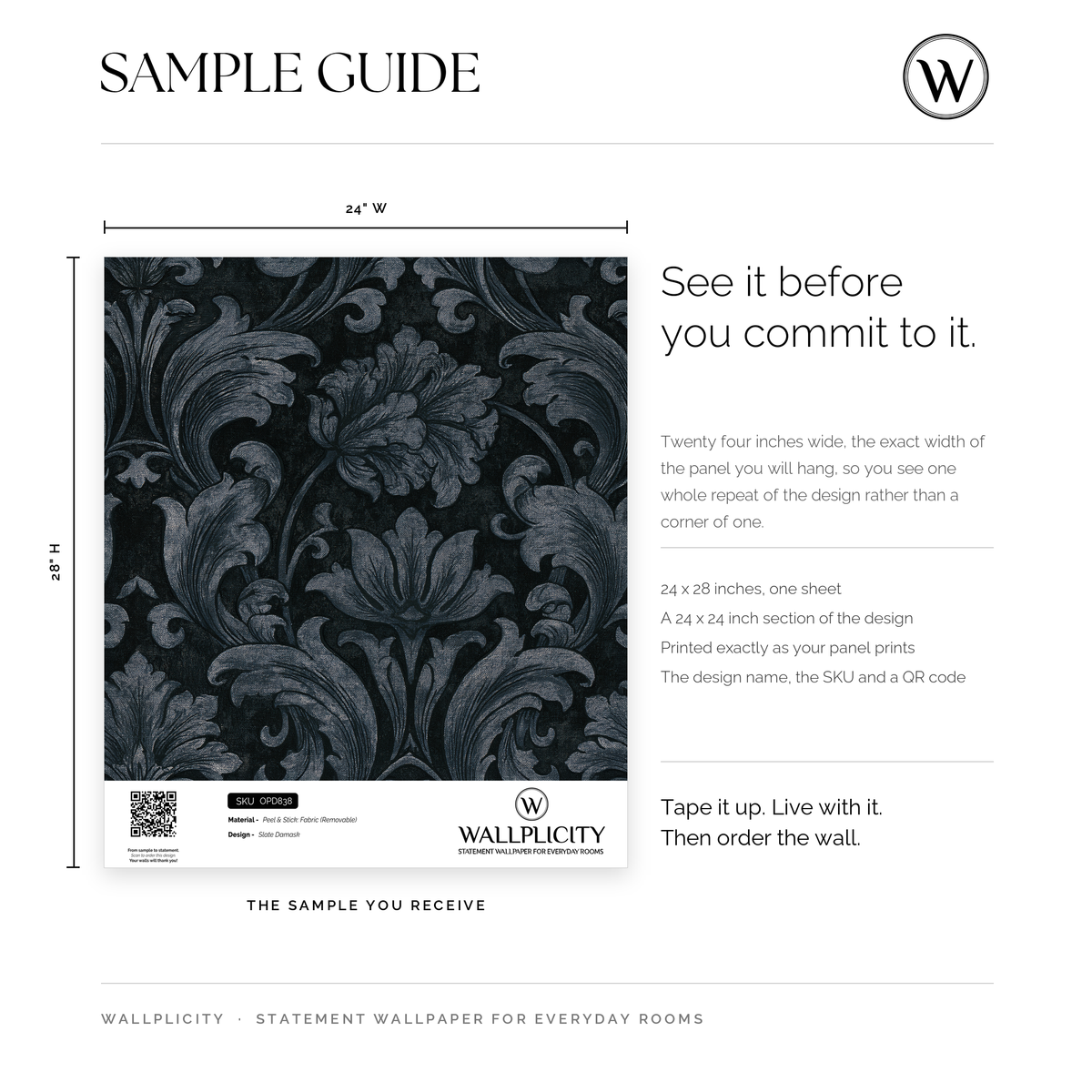 Slate Damask wallpaper sample guide