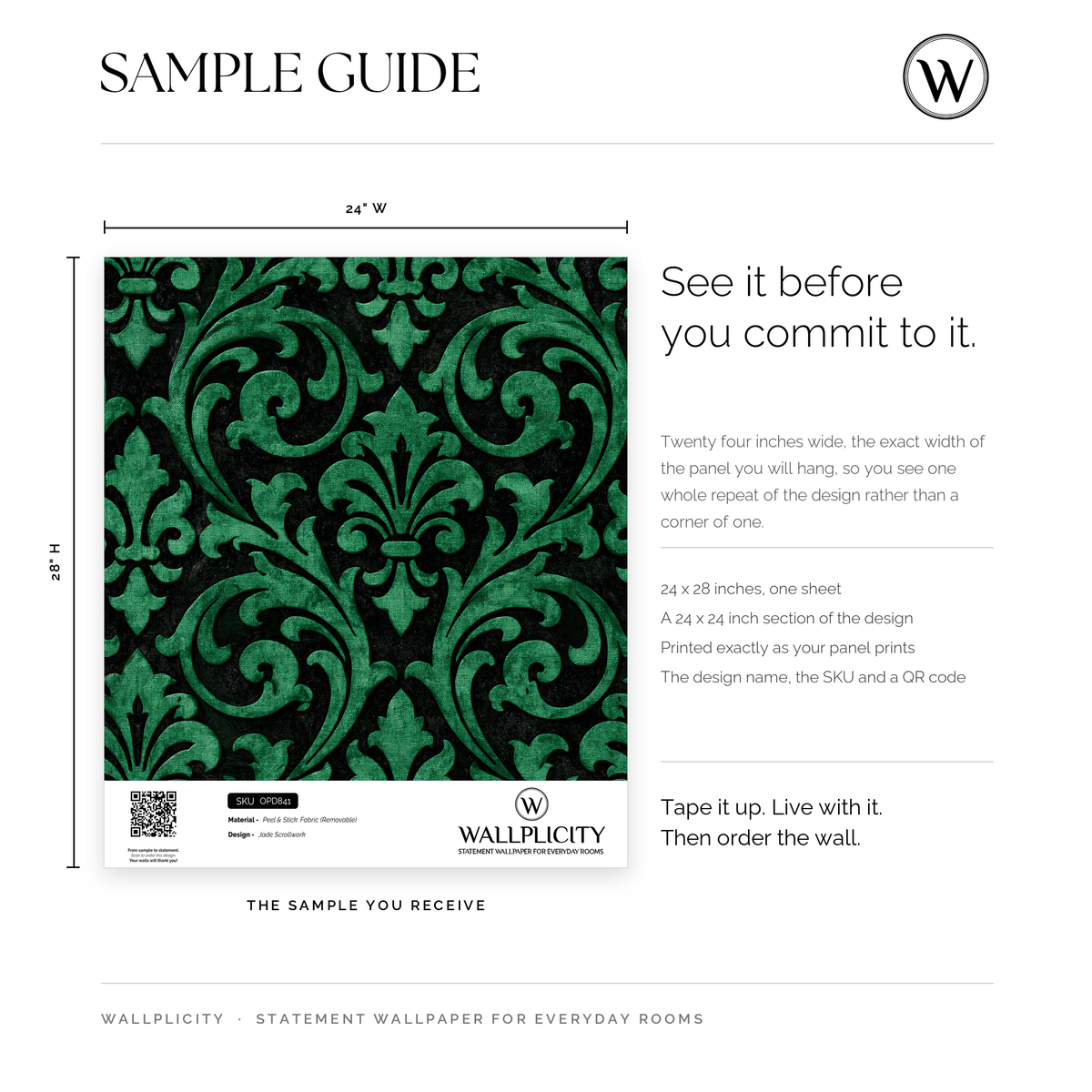Jade Scrollwork wallpaper sample guide