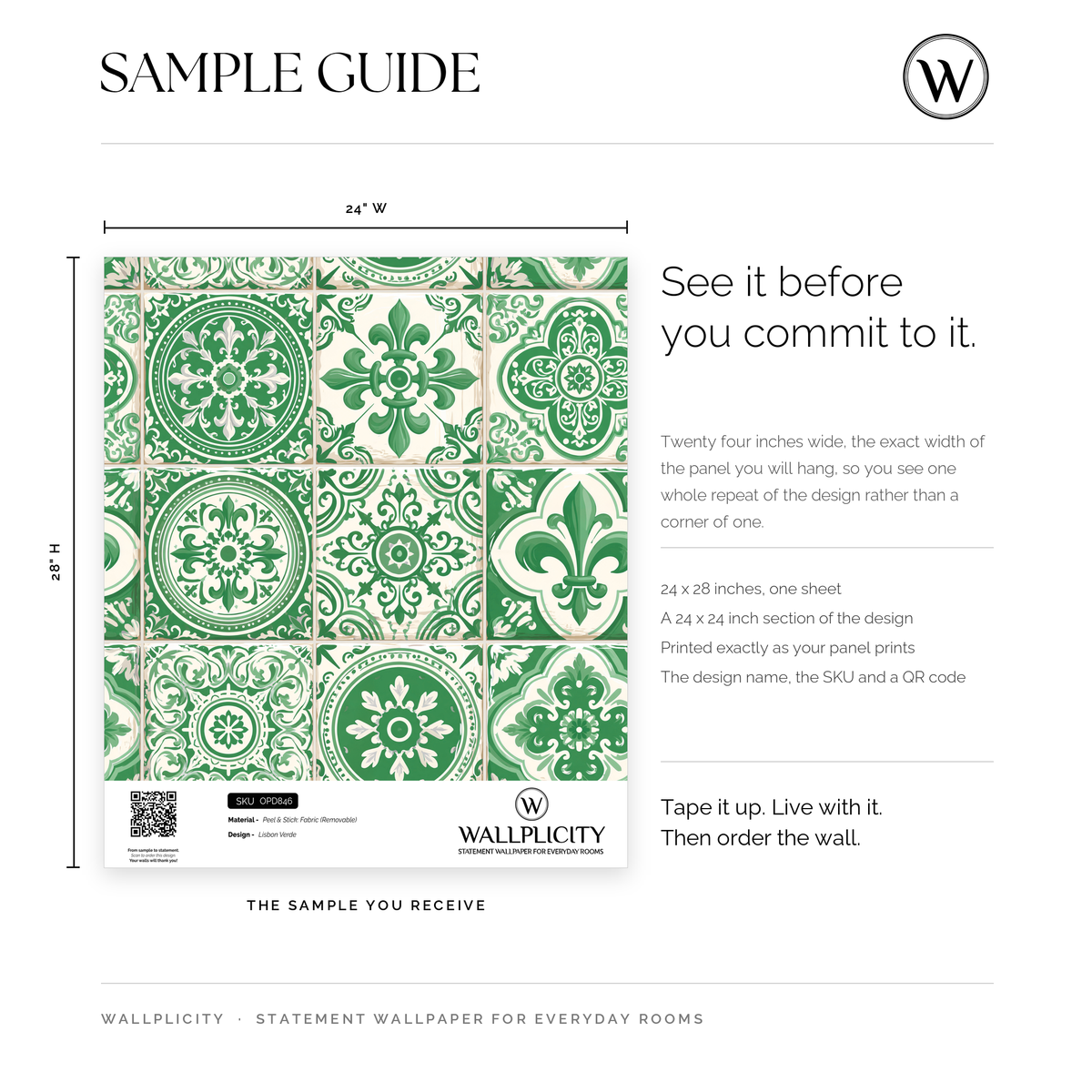 Lisbon Verde wallpaper sample guide
