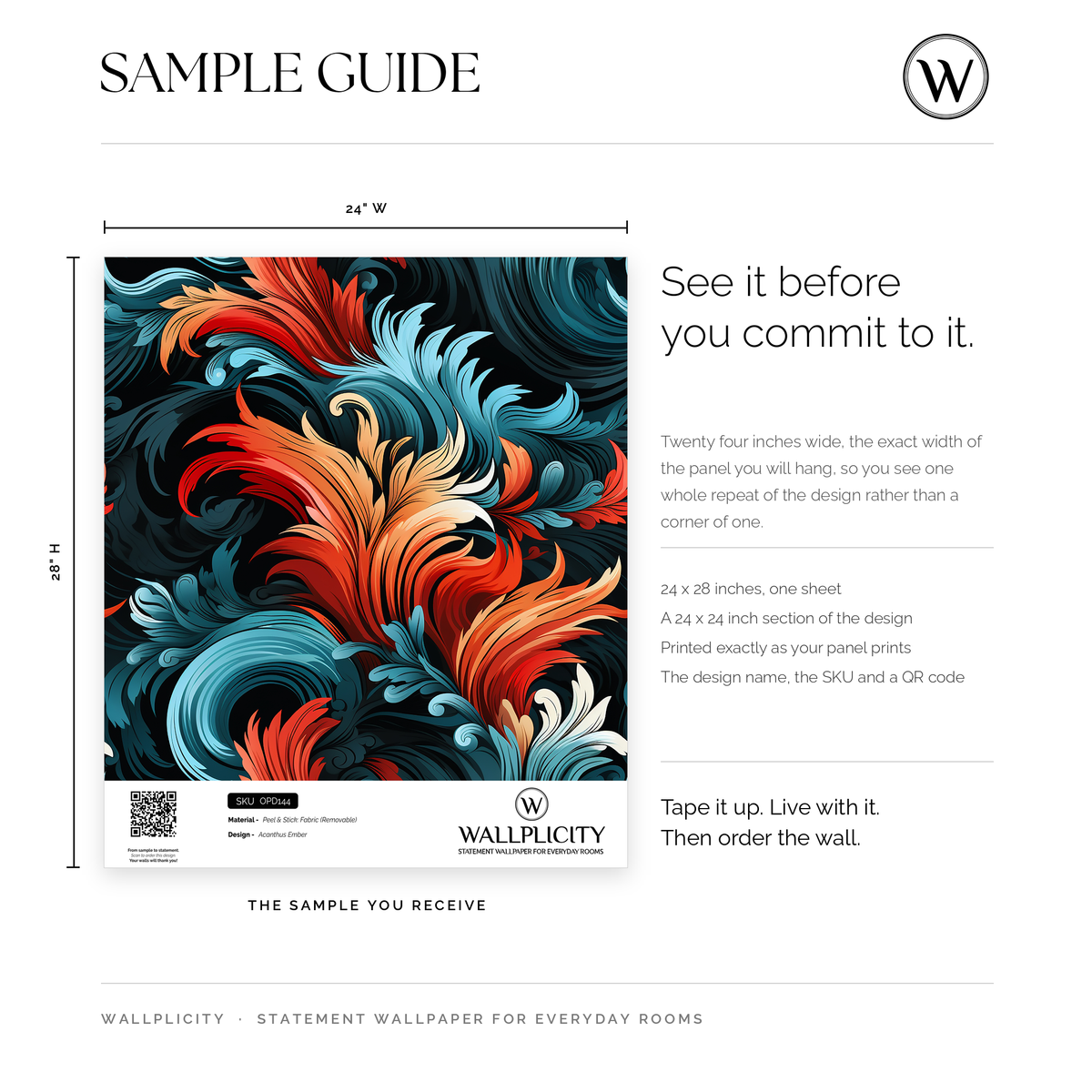 Acanthus Ember wallpaper sample guide