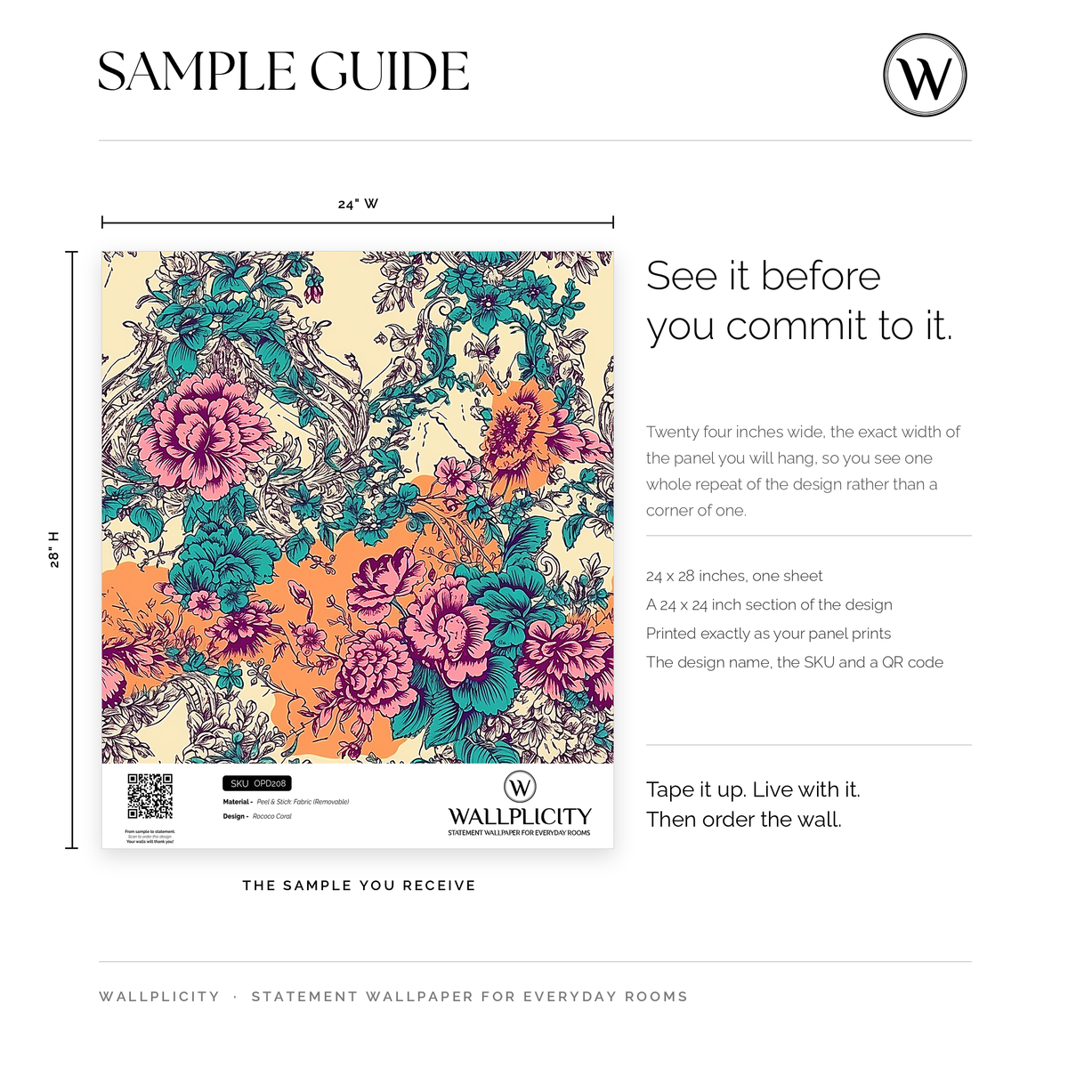 Rococo Coral wallpaper sample guide