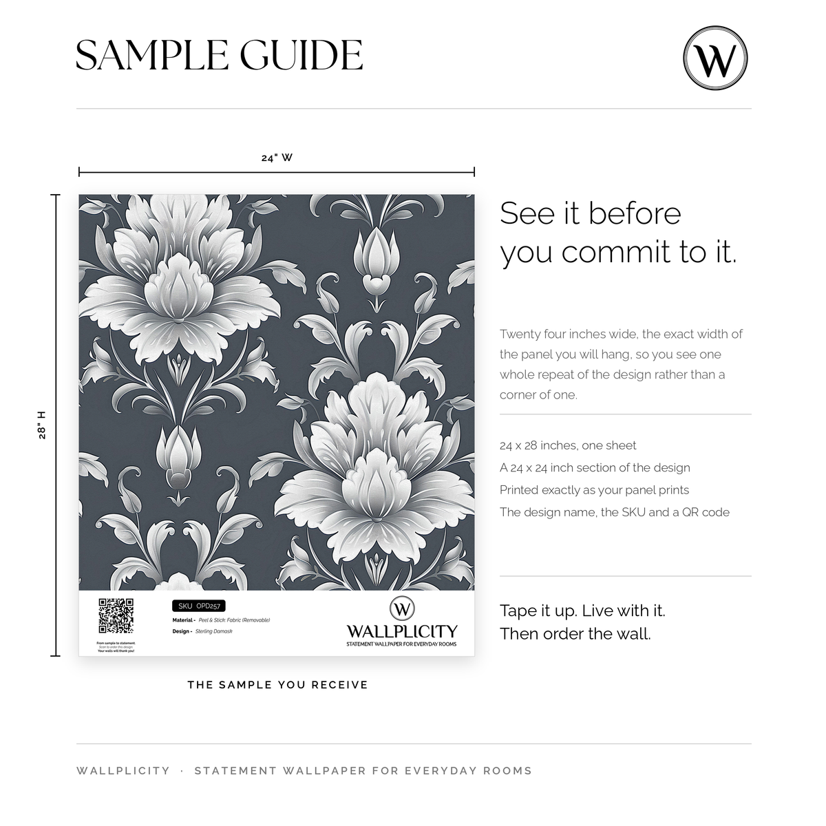 Sterling Damask wallpaper sample guide