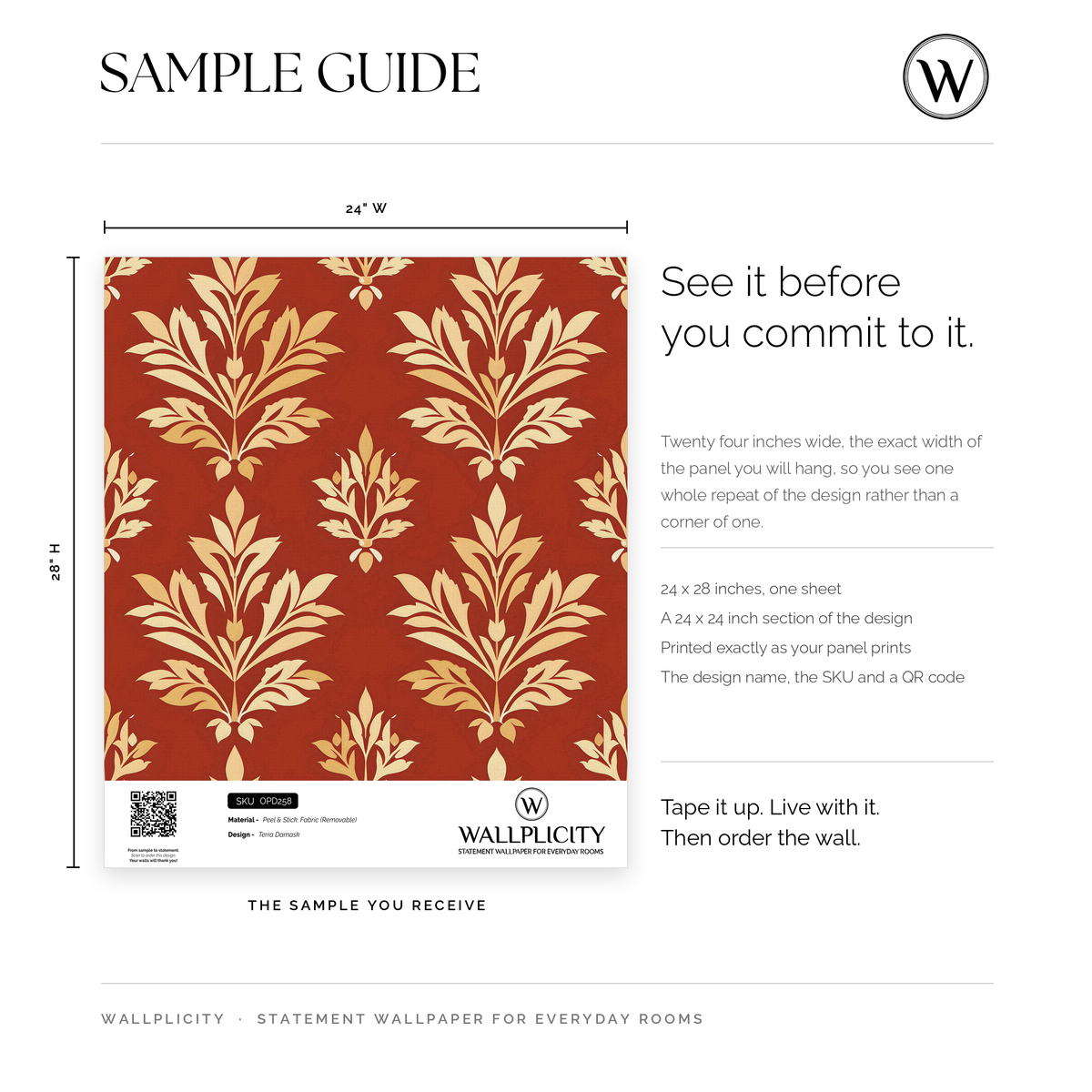 Terra Damask wallpaper sample guide