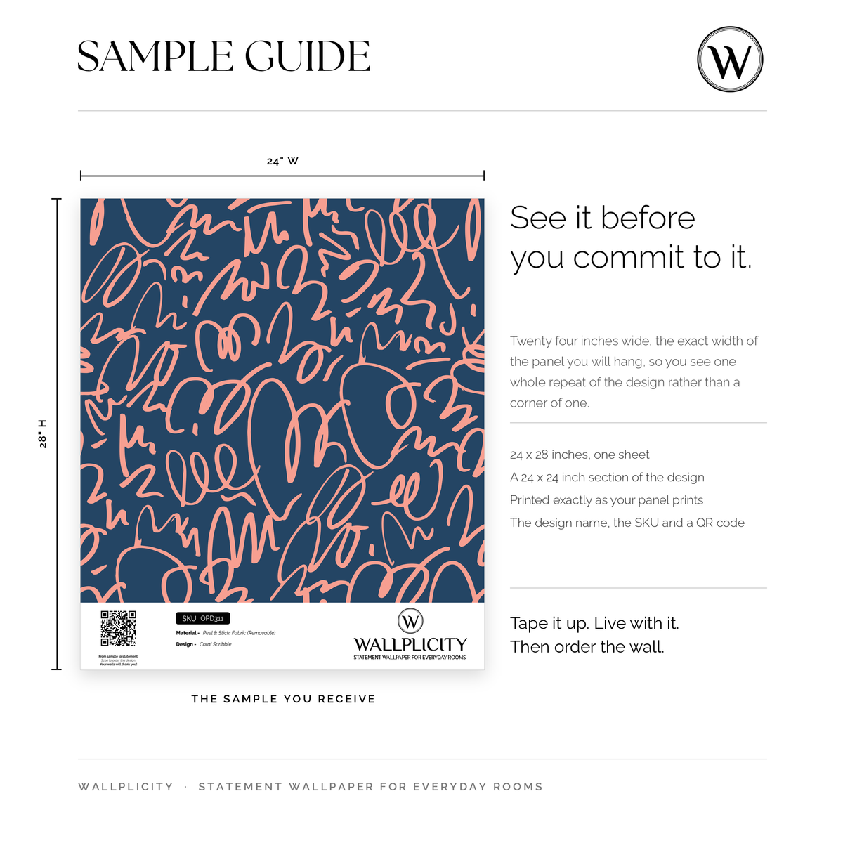 Coral Scribble wallpaper sample guide