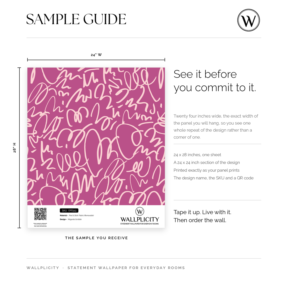 Magenta Scribble wallpaper sample guide