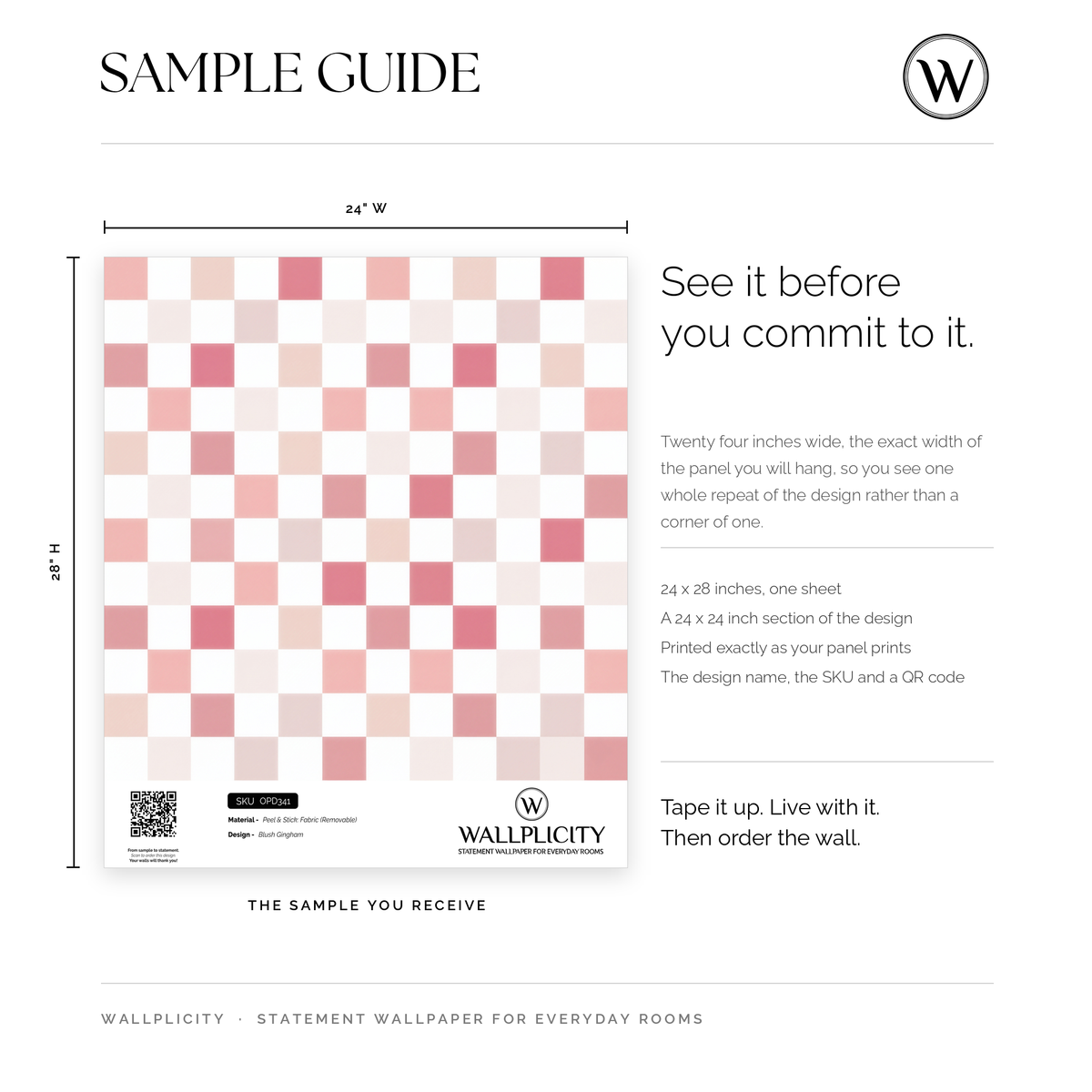 Blush Gingham wallpaper sample guide