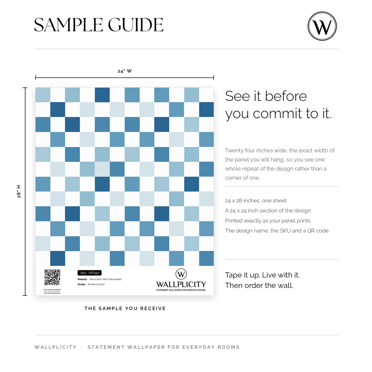Blueberry Check wallpaper sample guide
