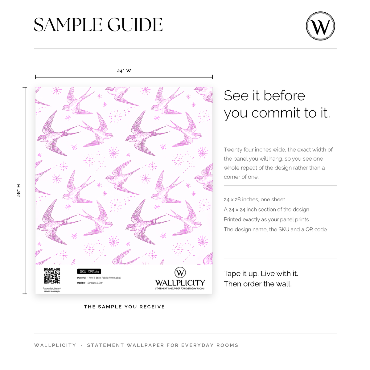 Swallow & Star wallpaper sample guide