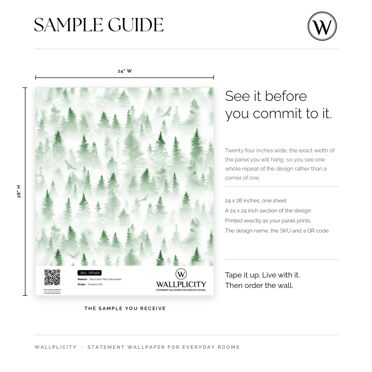 Evergreen Mist wallpaper sample guide