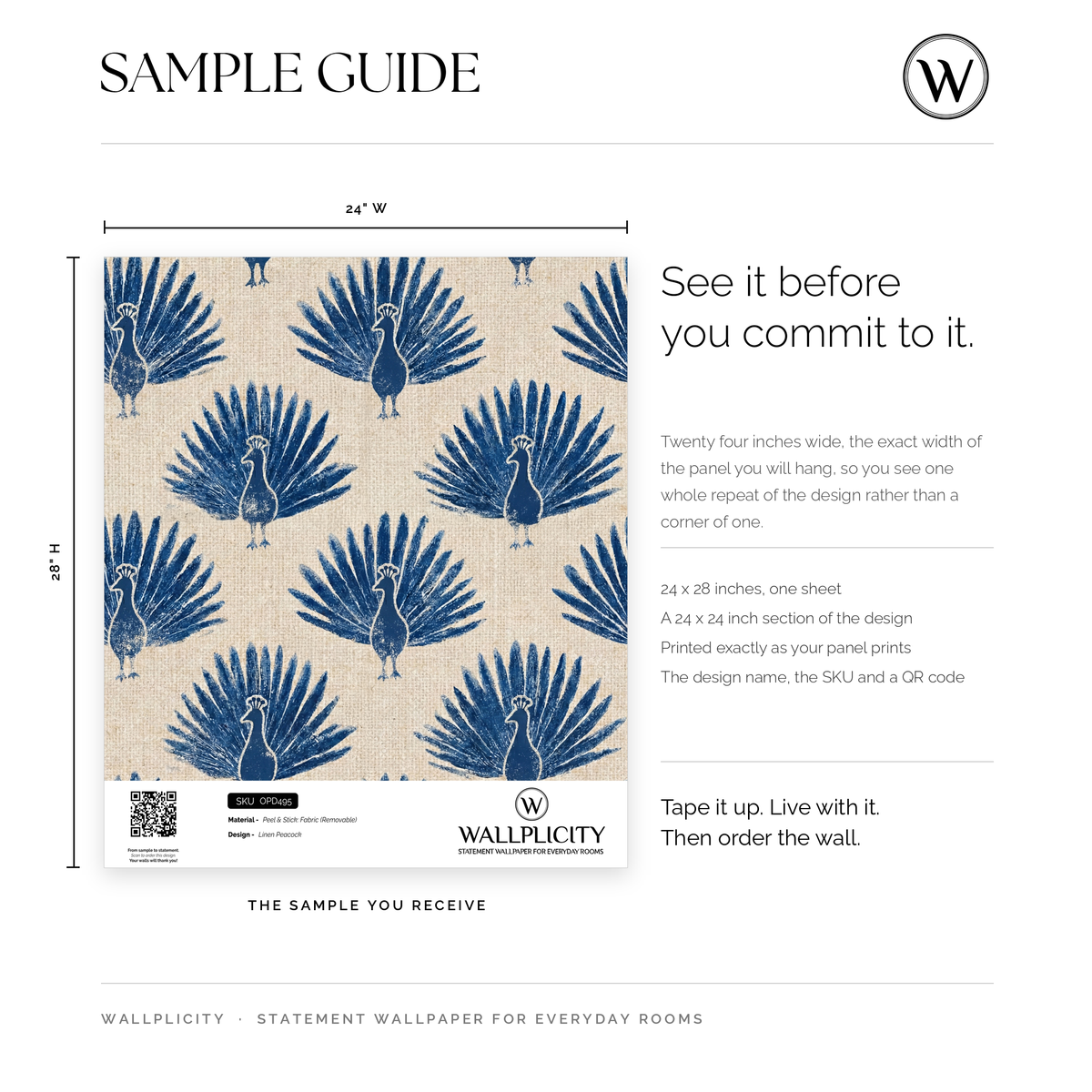 Linen Peacock wallpaper sample guide