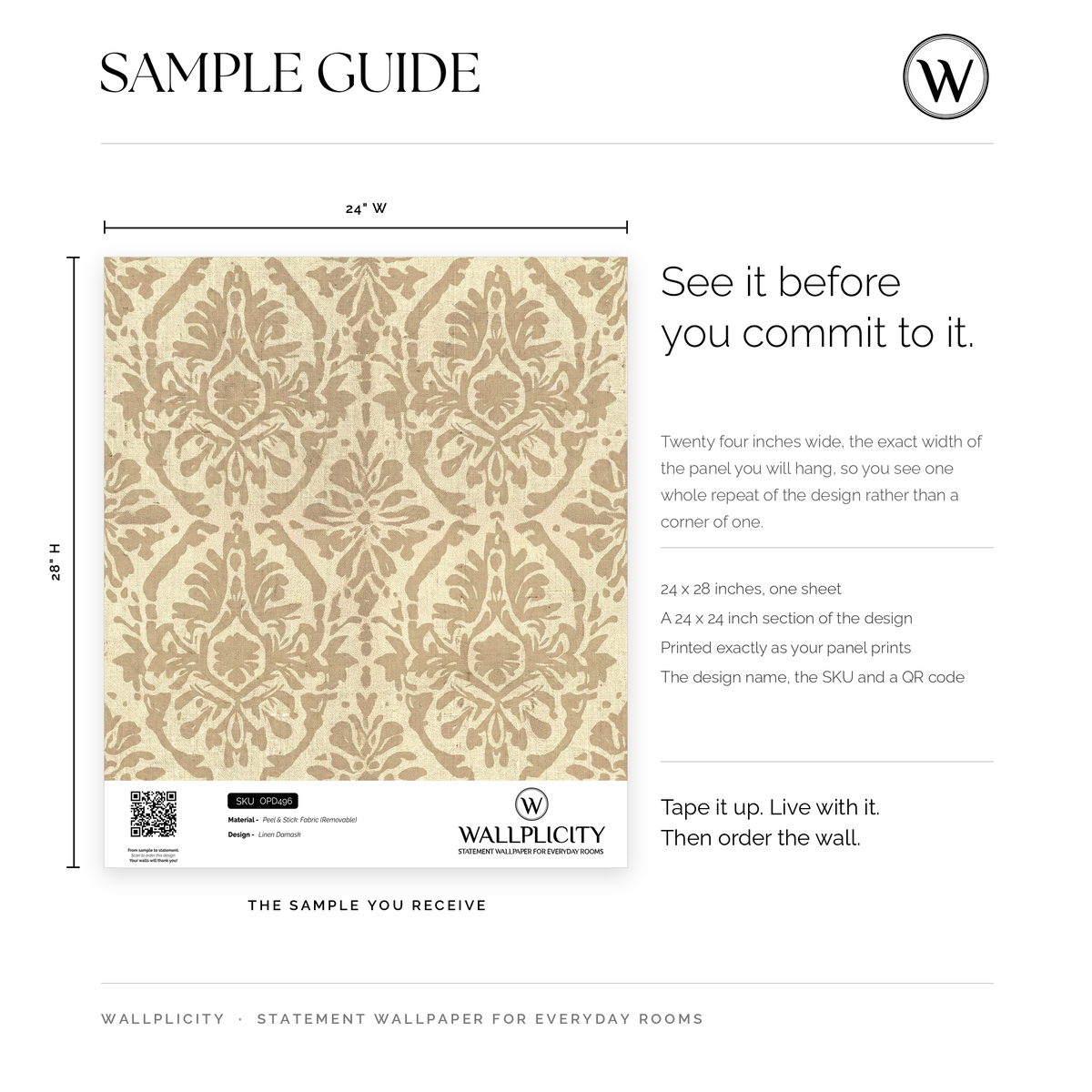 Linen Damask wallpaper sample guide