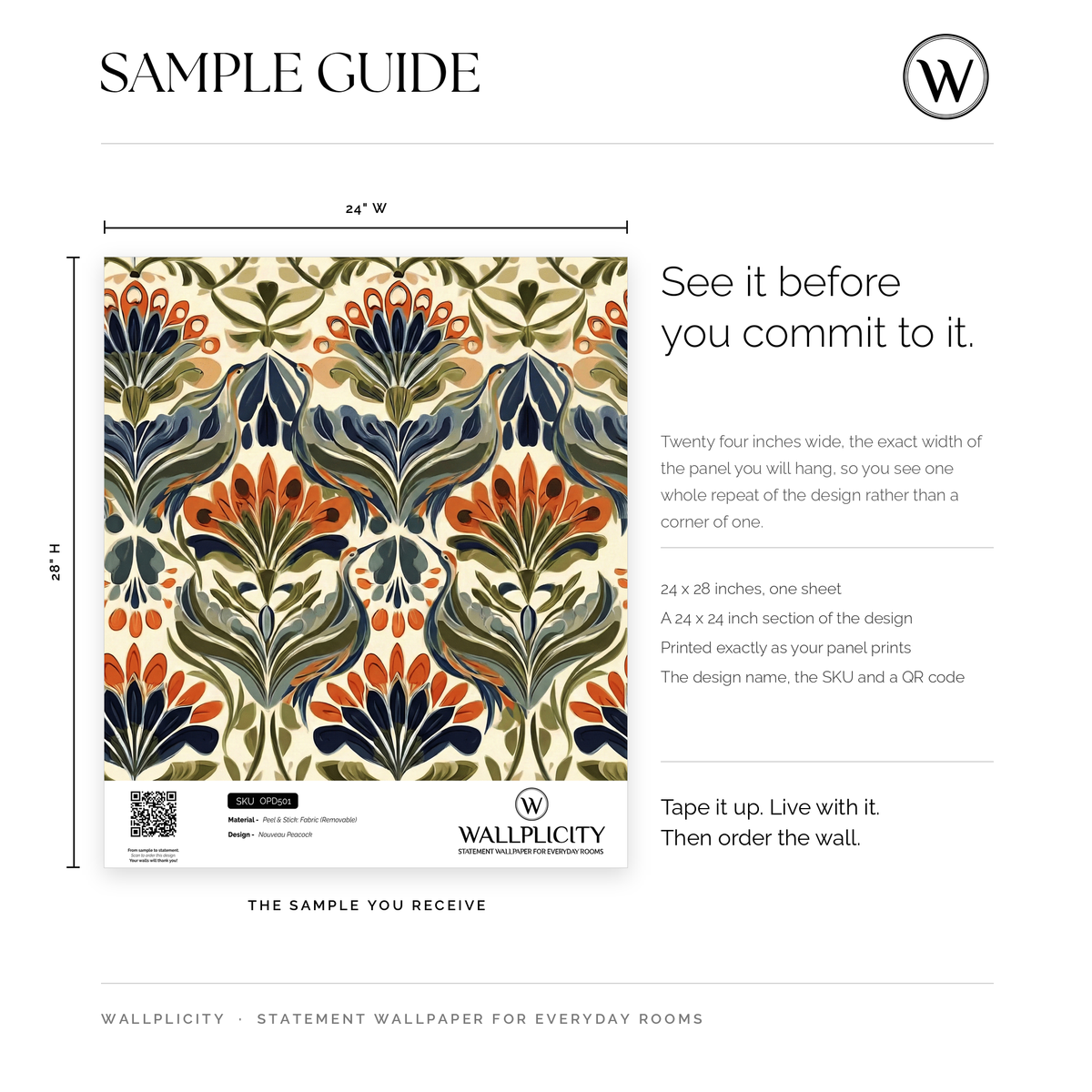 Nouveau Peacock wallpaper sample guide