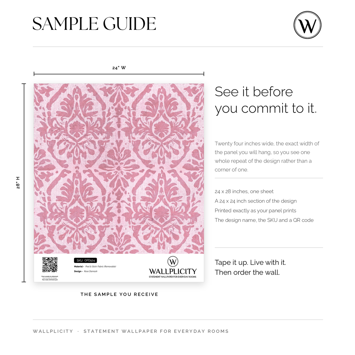 Rose Damask wallpaper sample guide