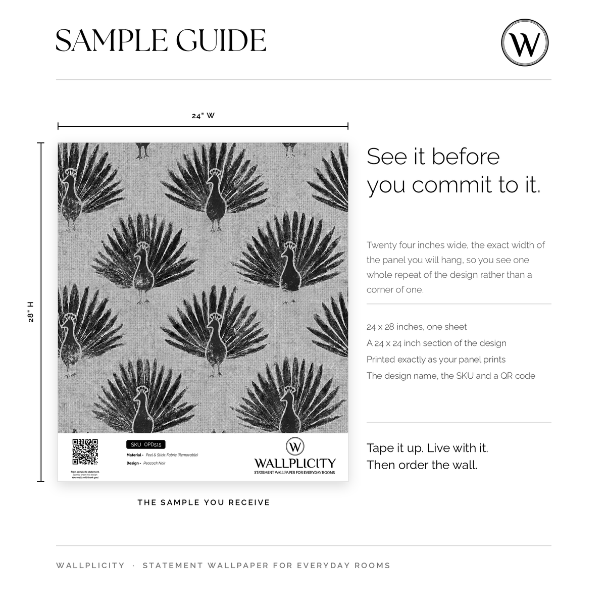 Peacock Noir wallpaper sample guide