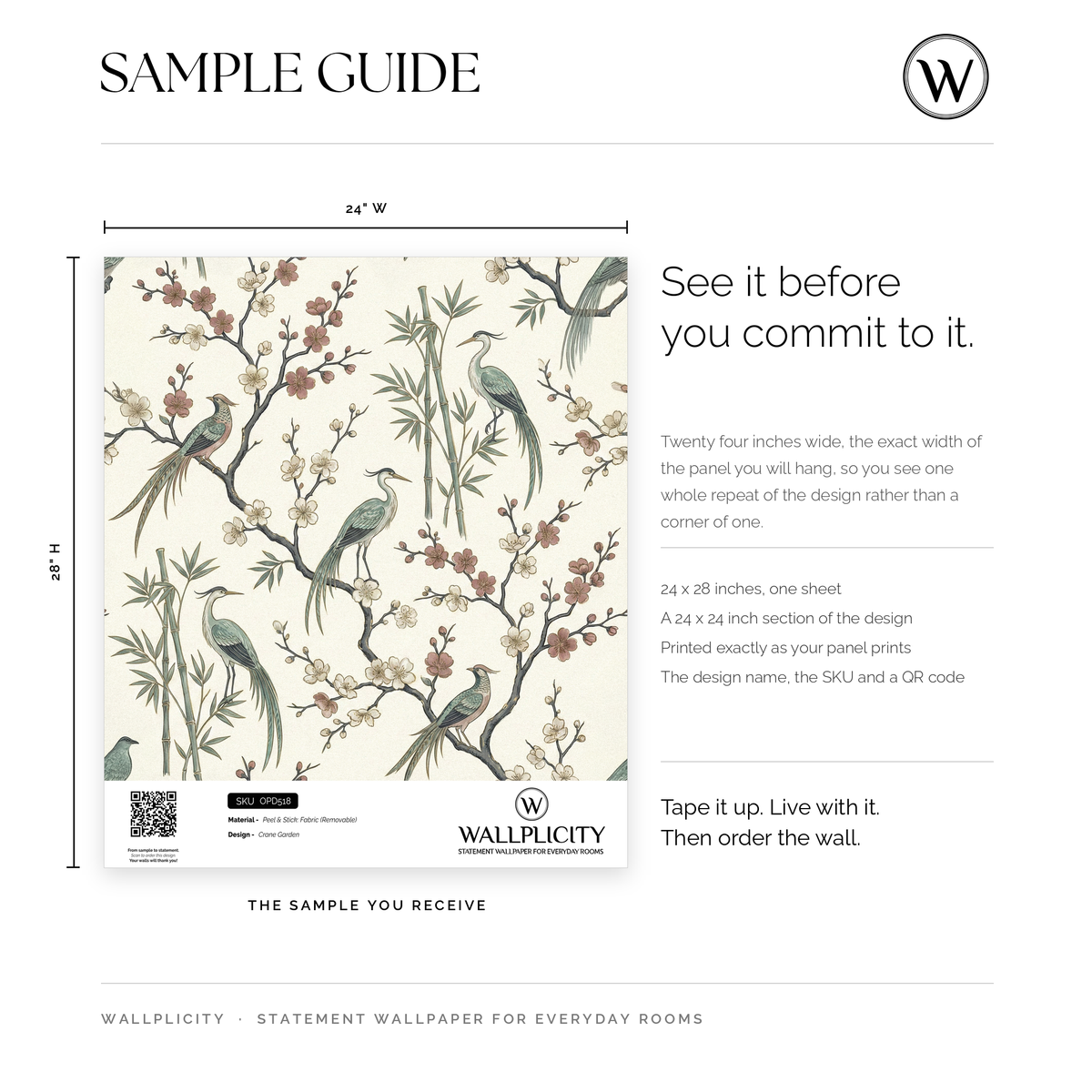 Crane Garden wallpaper sample guide