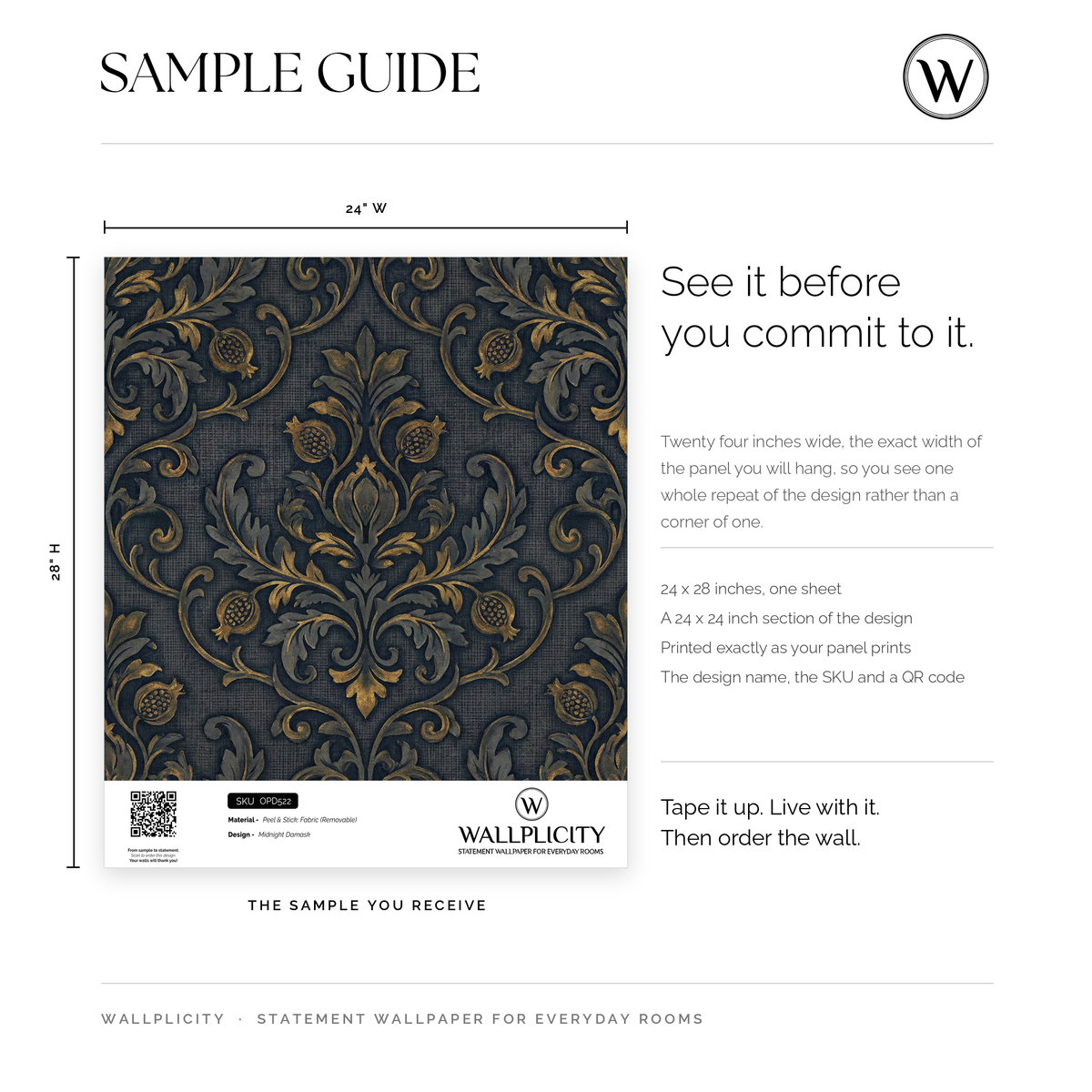 Midnight Damask wallpaper sample guide