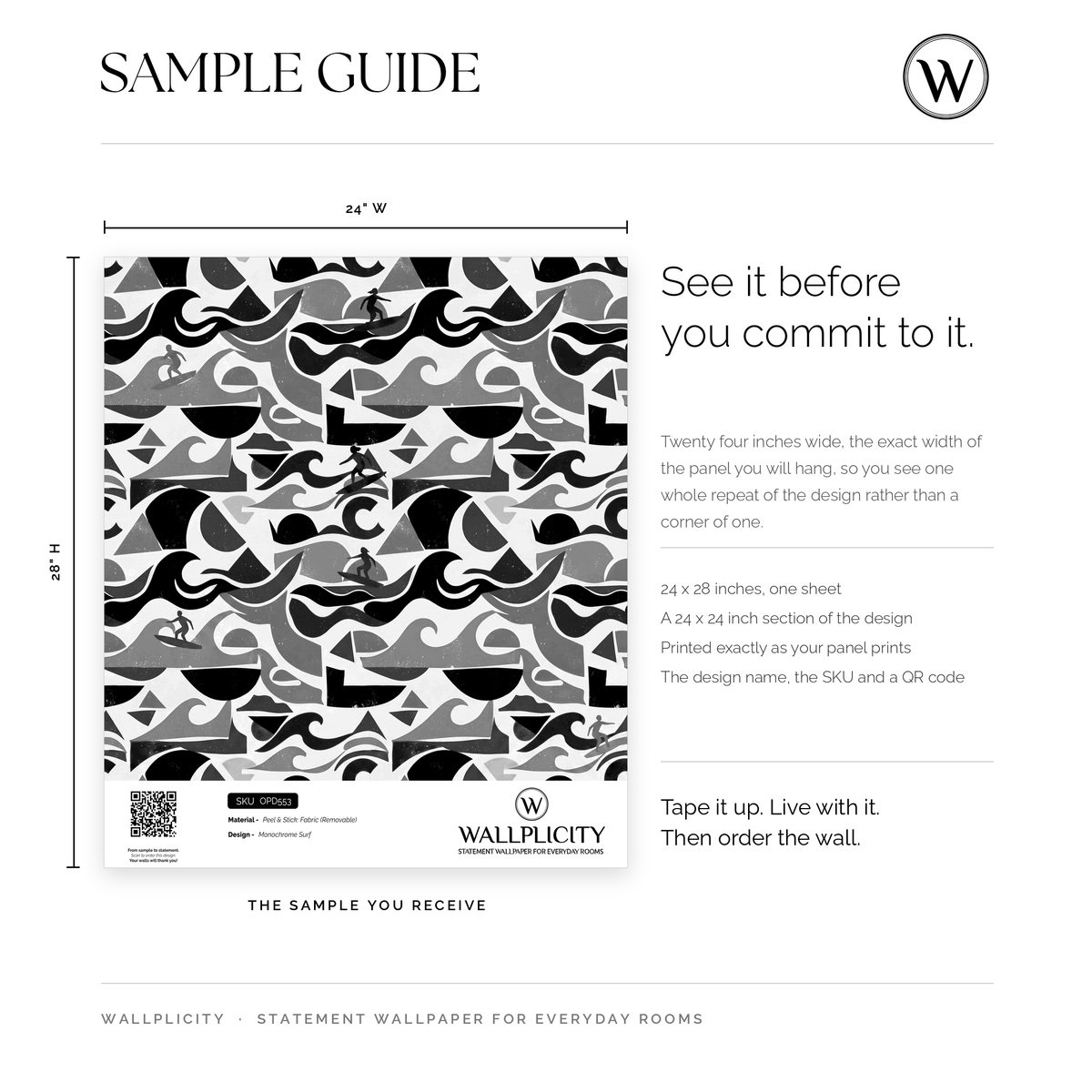 Monochrome Surf wallpaper sample guide