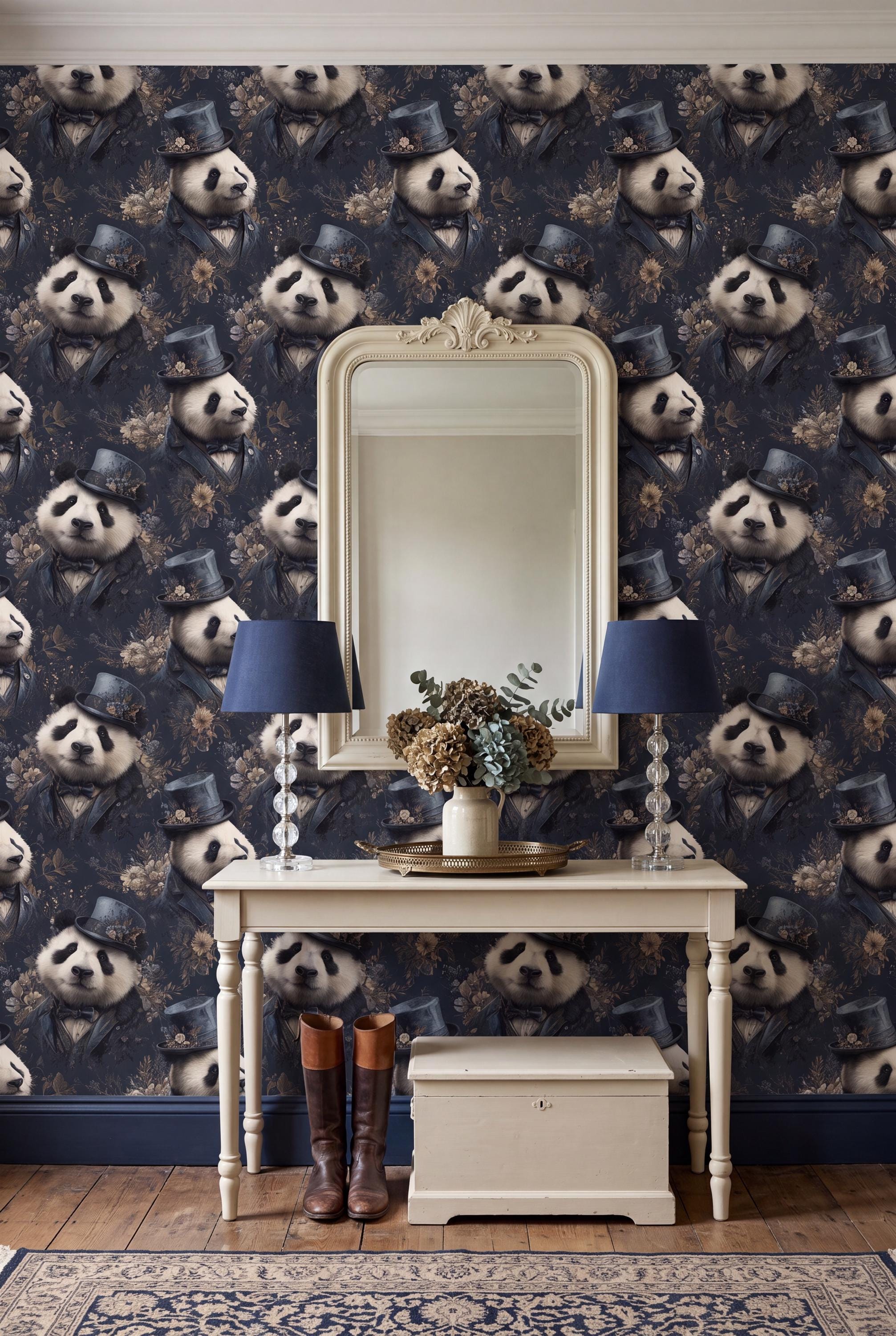 Bamboo Baron wallpaper shown in a nook