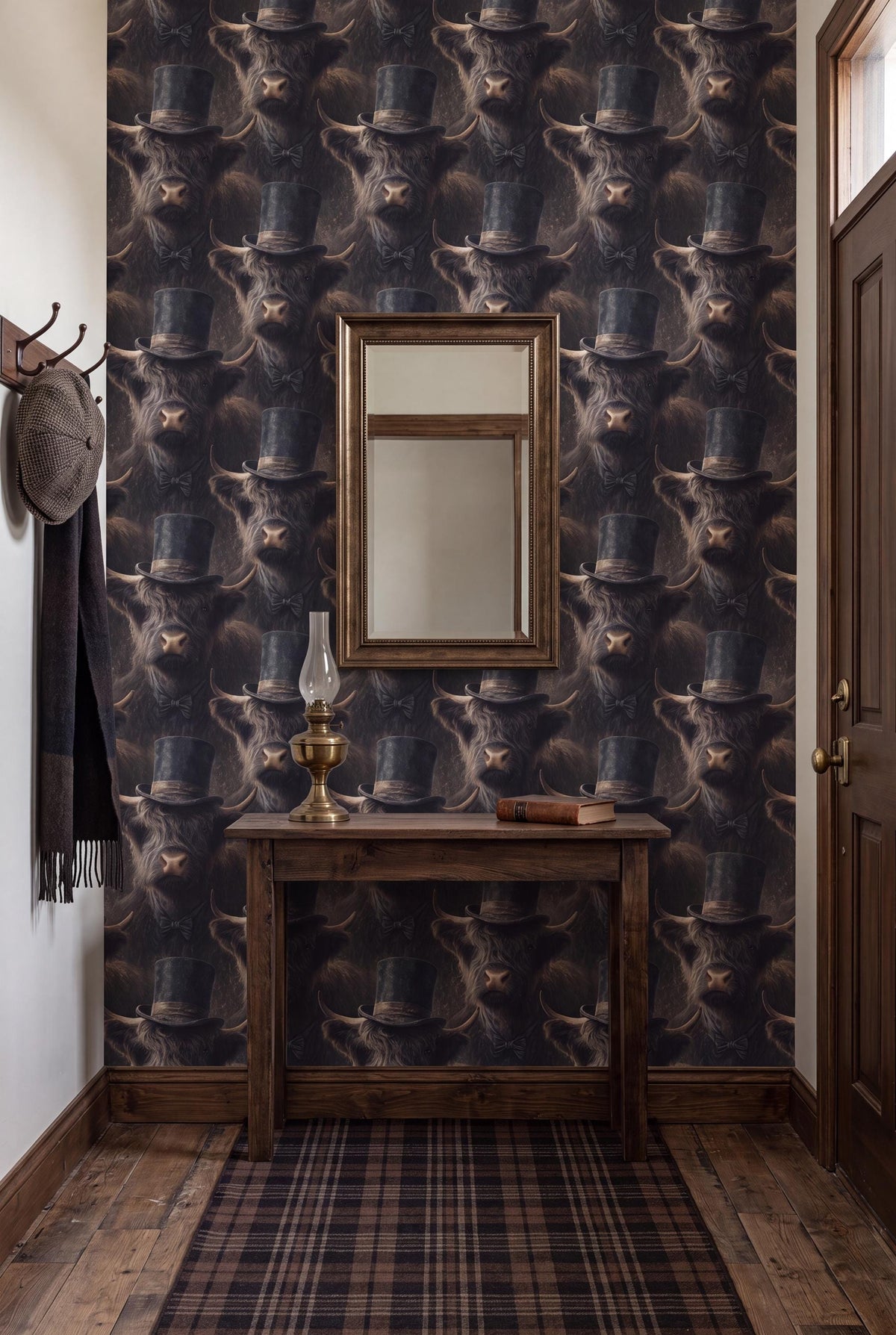 The Trail Boss wallpaper shown in a mudroom