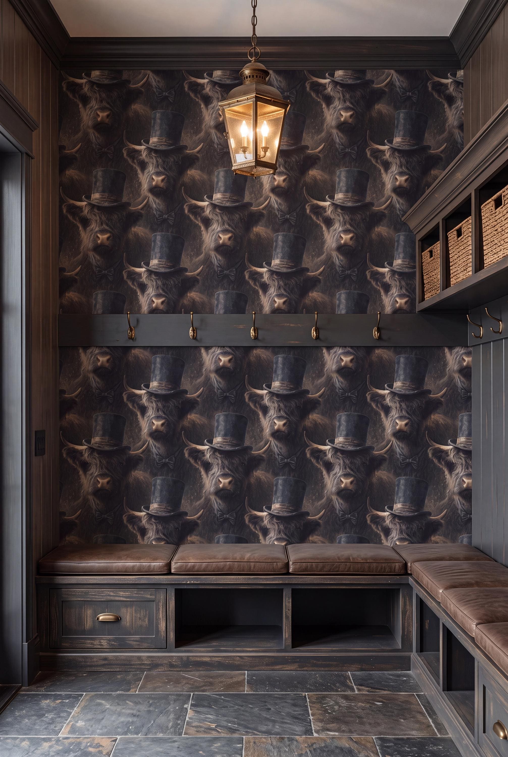 The Trail Boss wallpaper shown in a dining room