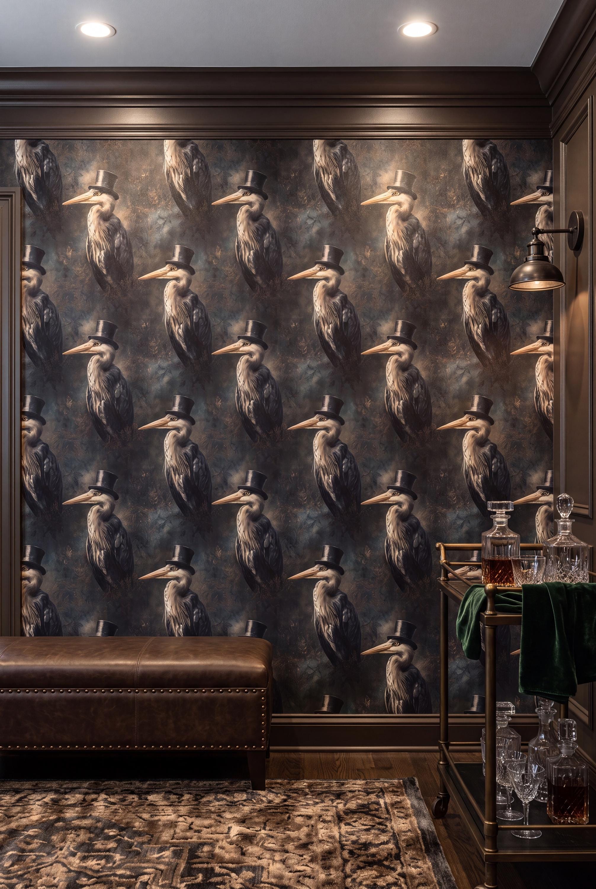 The Courier wallpaper shown in a home office