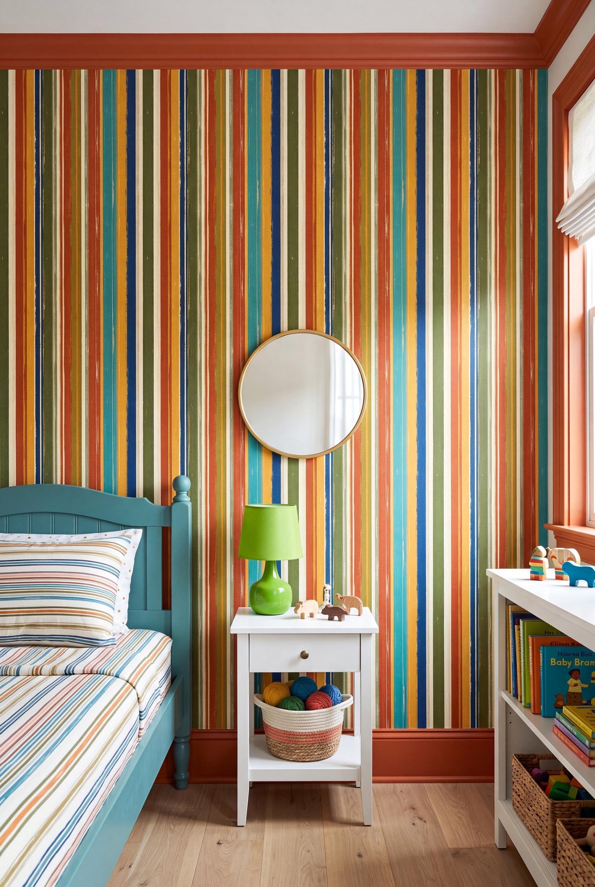 Cabana Sunset wallpaper shown in a mudroom