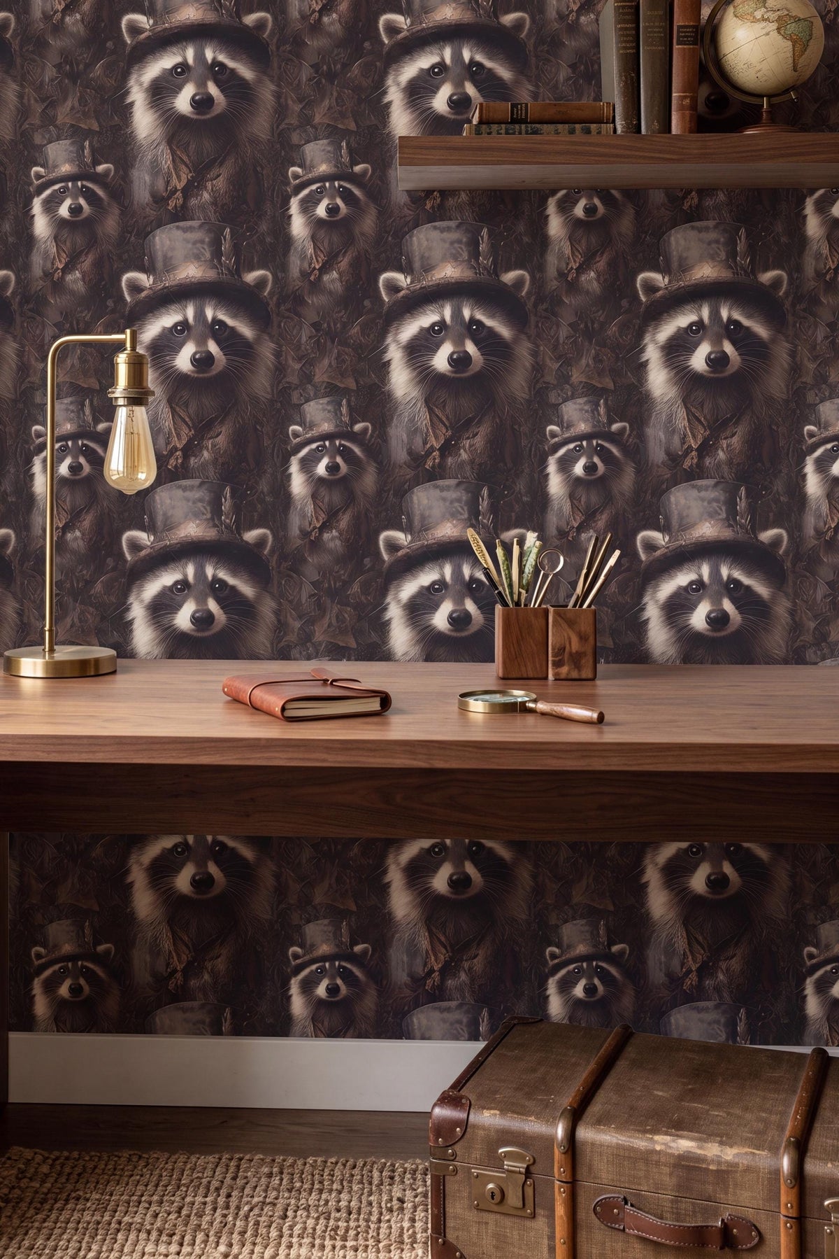The Night Bandit wallpaper shown in a home office