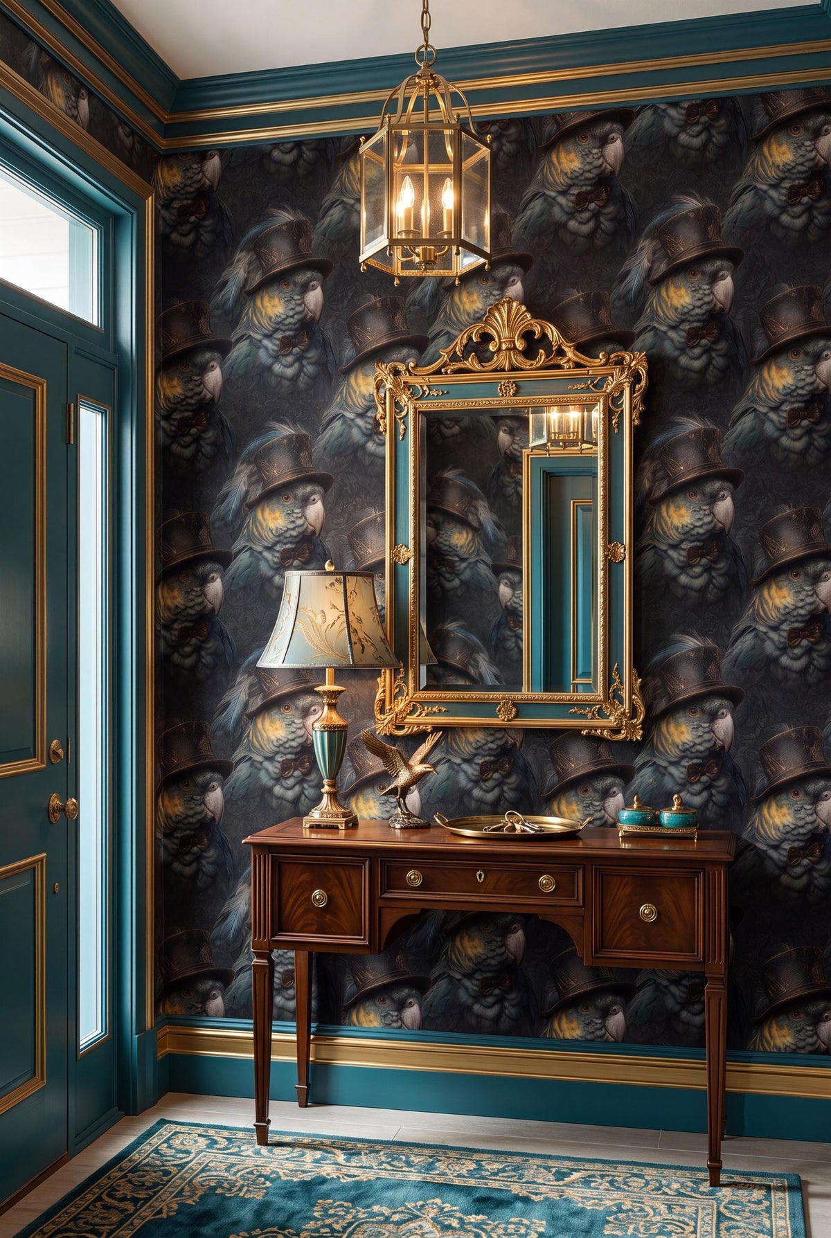 The Raconteur wallpaper shown in a home office