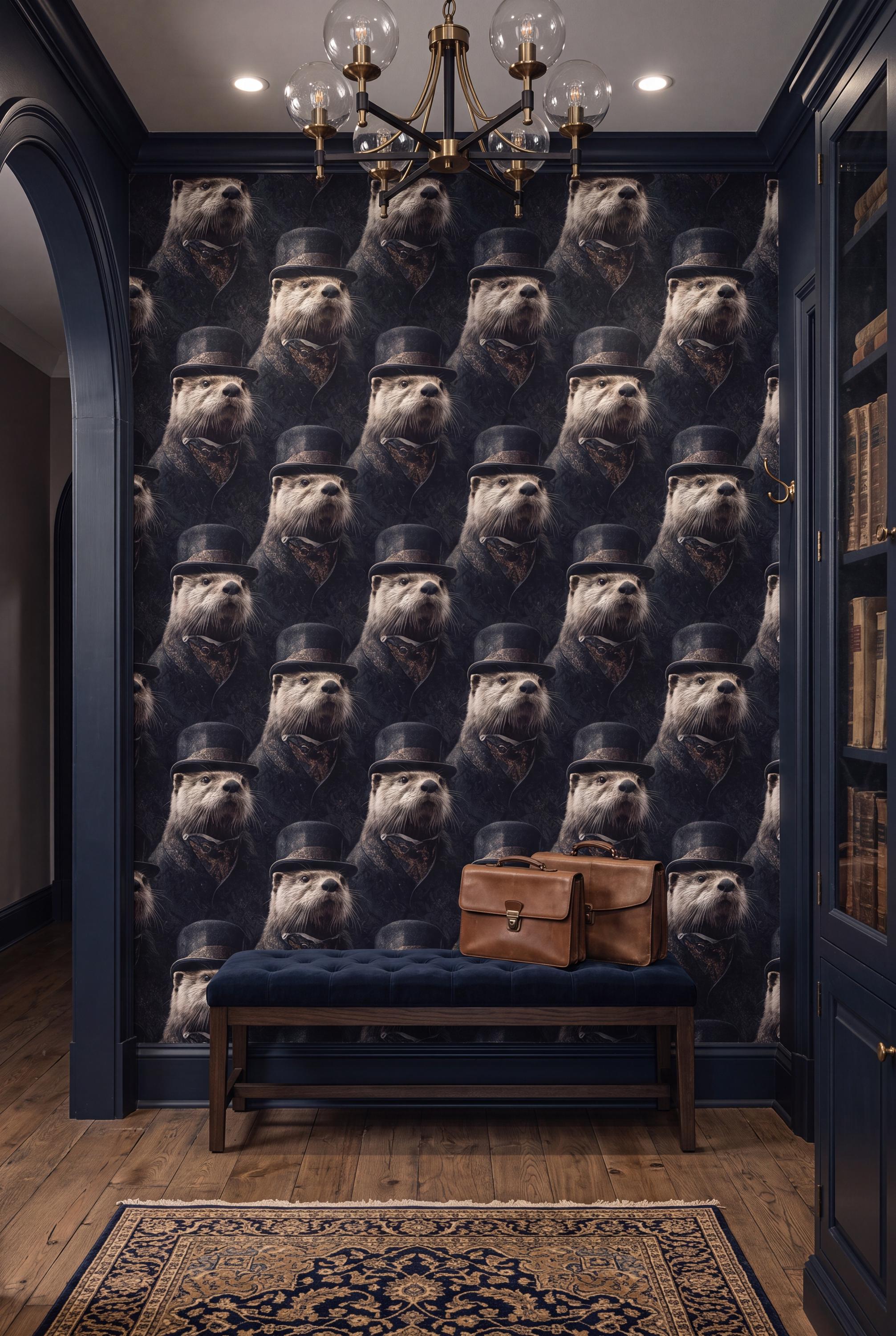 The Admiral wallpaper shown in a powder room