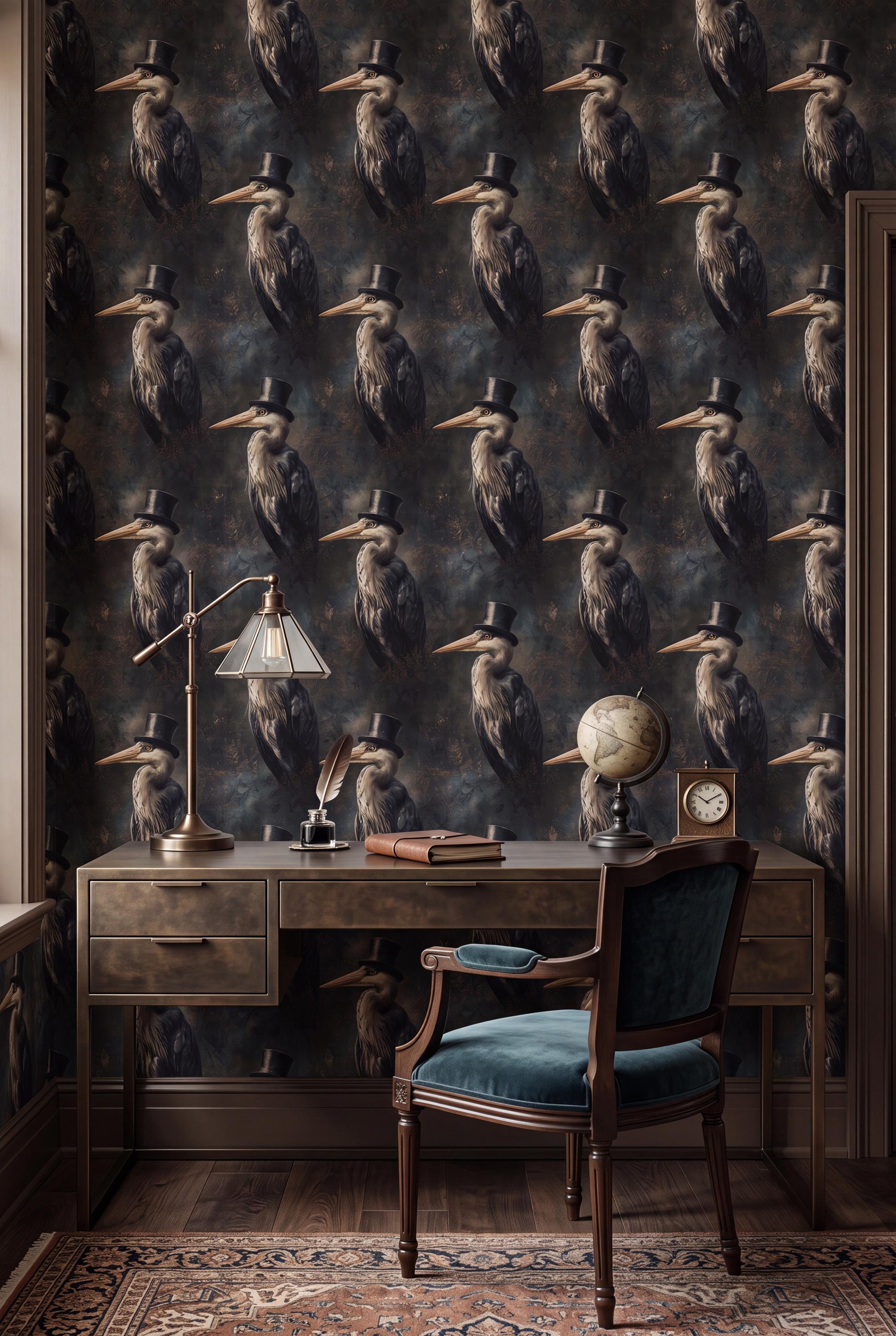 The Courier wallpaper shown in a dining room