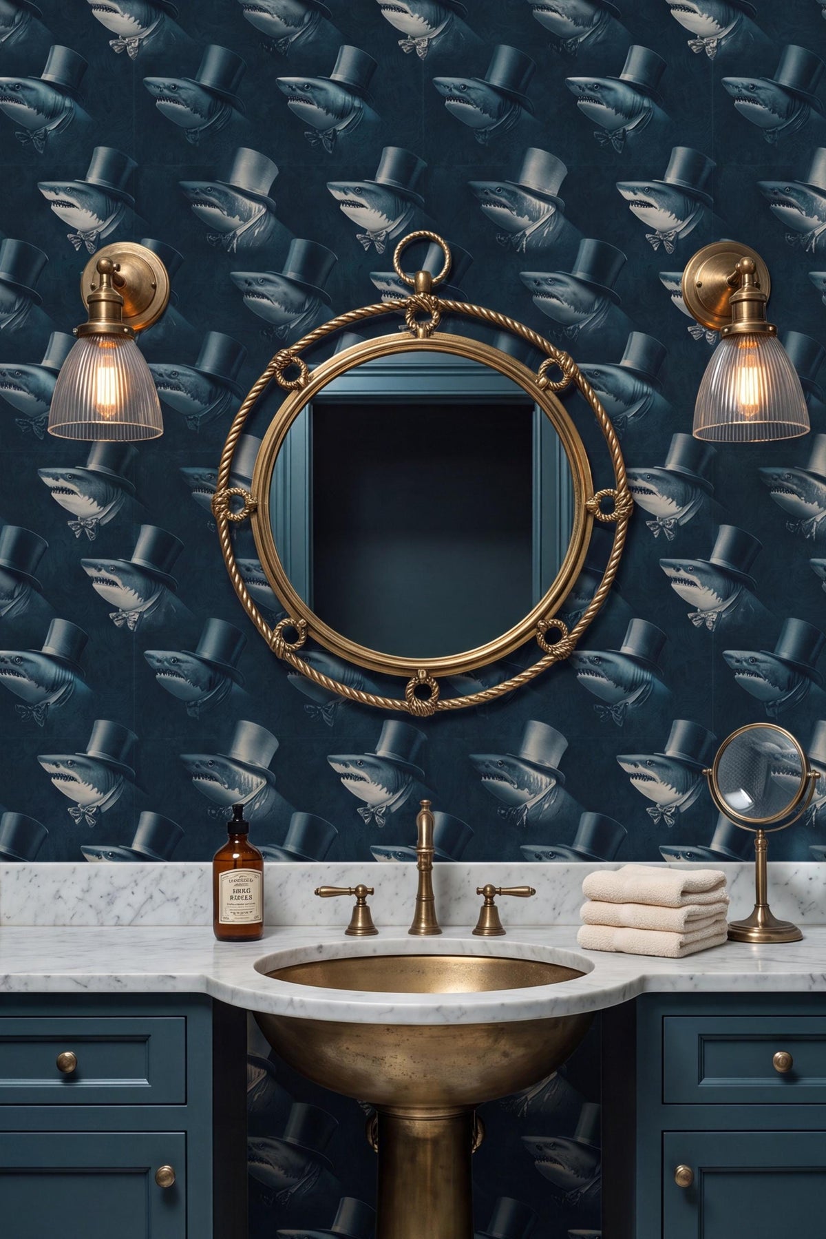Fin de Siecle wallpaper shown in a powder room