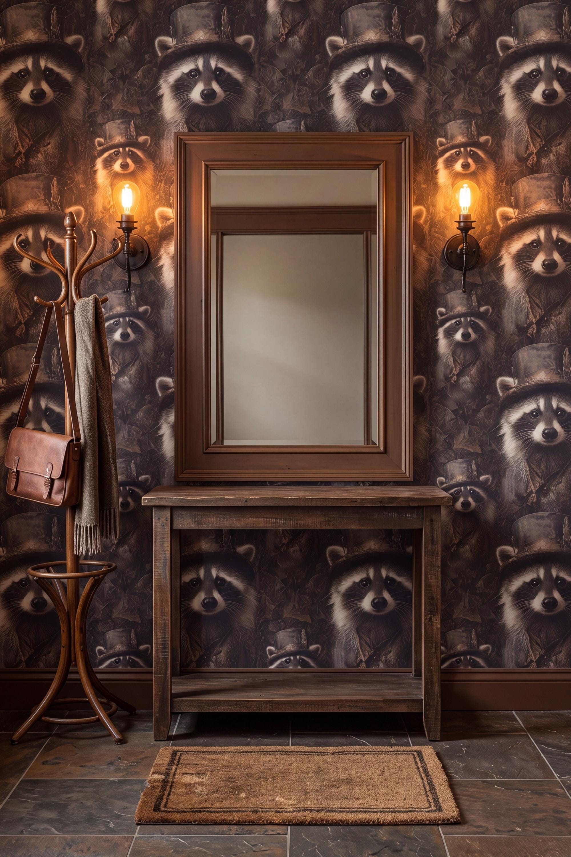 The Night Bandit wallpaper shown in an entryway