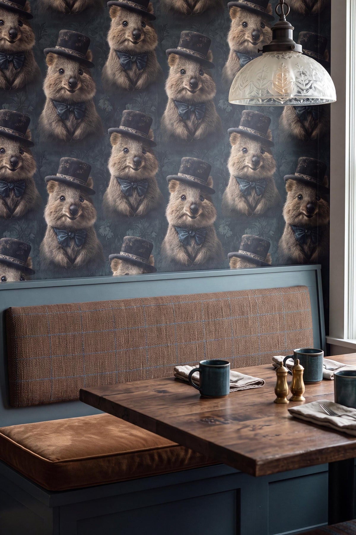 The Optimist wallpaper shown in a home office